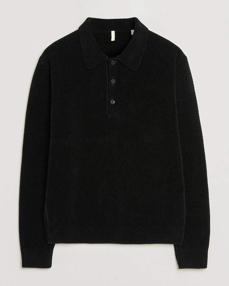 Homme | Polos | Sunflower | Chenile Long Sleeve Polo Black