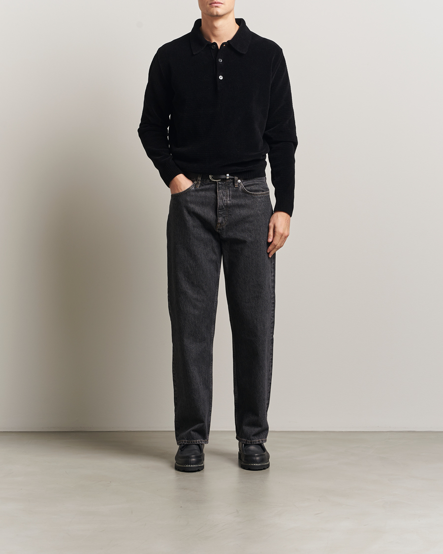 Homme | Polos | Sunflower | Chenile Long Sleeve Polo Black