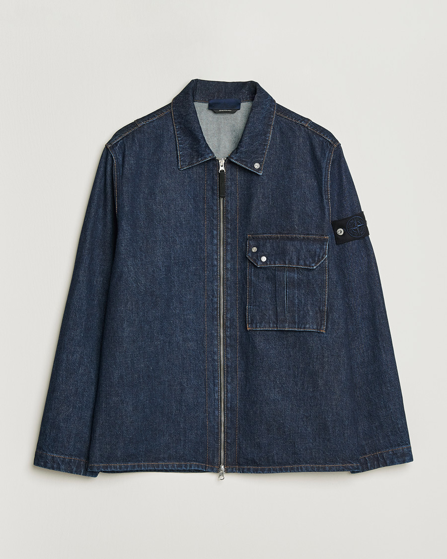 Homme | Manteaux Et Vestes | Stone Island | Denim Zip Shirt Jacket Blue Rinse