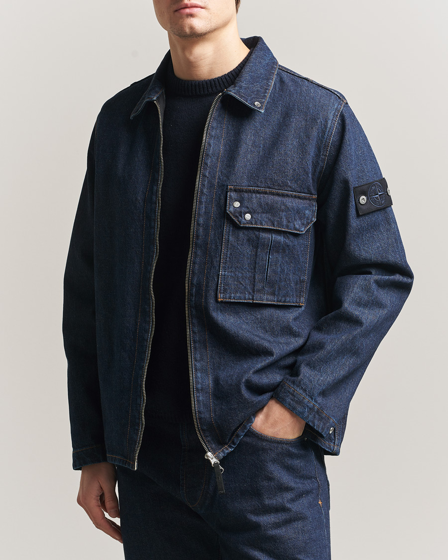 Homme | Manteaux Et Vestes | Stone Island | Denim Zip Shirt Jacket Blue Rinse