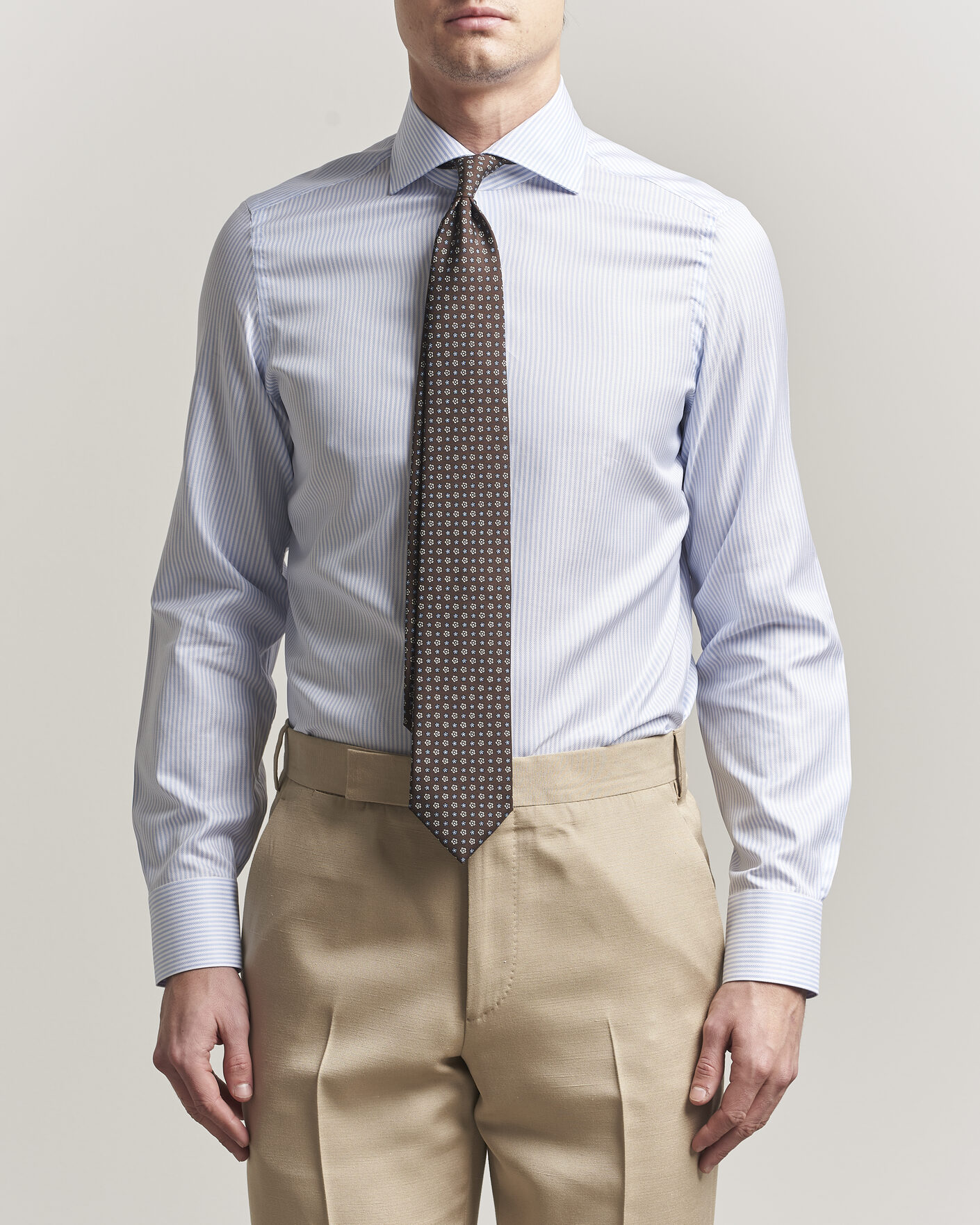 Homme | Chemises | Finamore Napoli | Milano Slim Royal Oxford Dress Shirt Light Blue Stripe