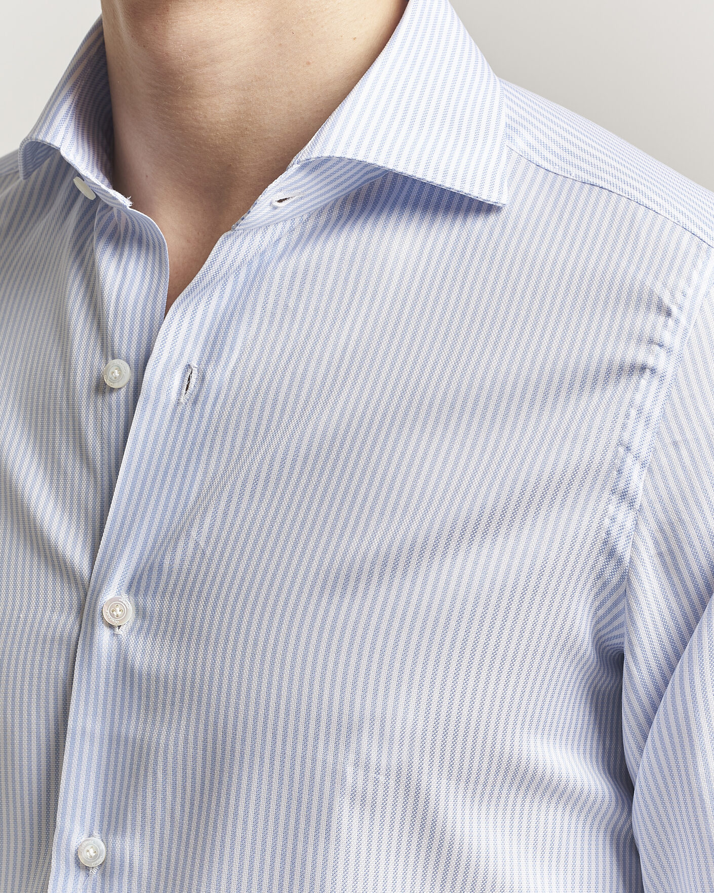 Homme | Chemises | Finamore Napoli | Milano Slim Royal Oxford Dress Shirt Light Blue Stripe