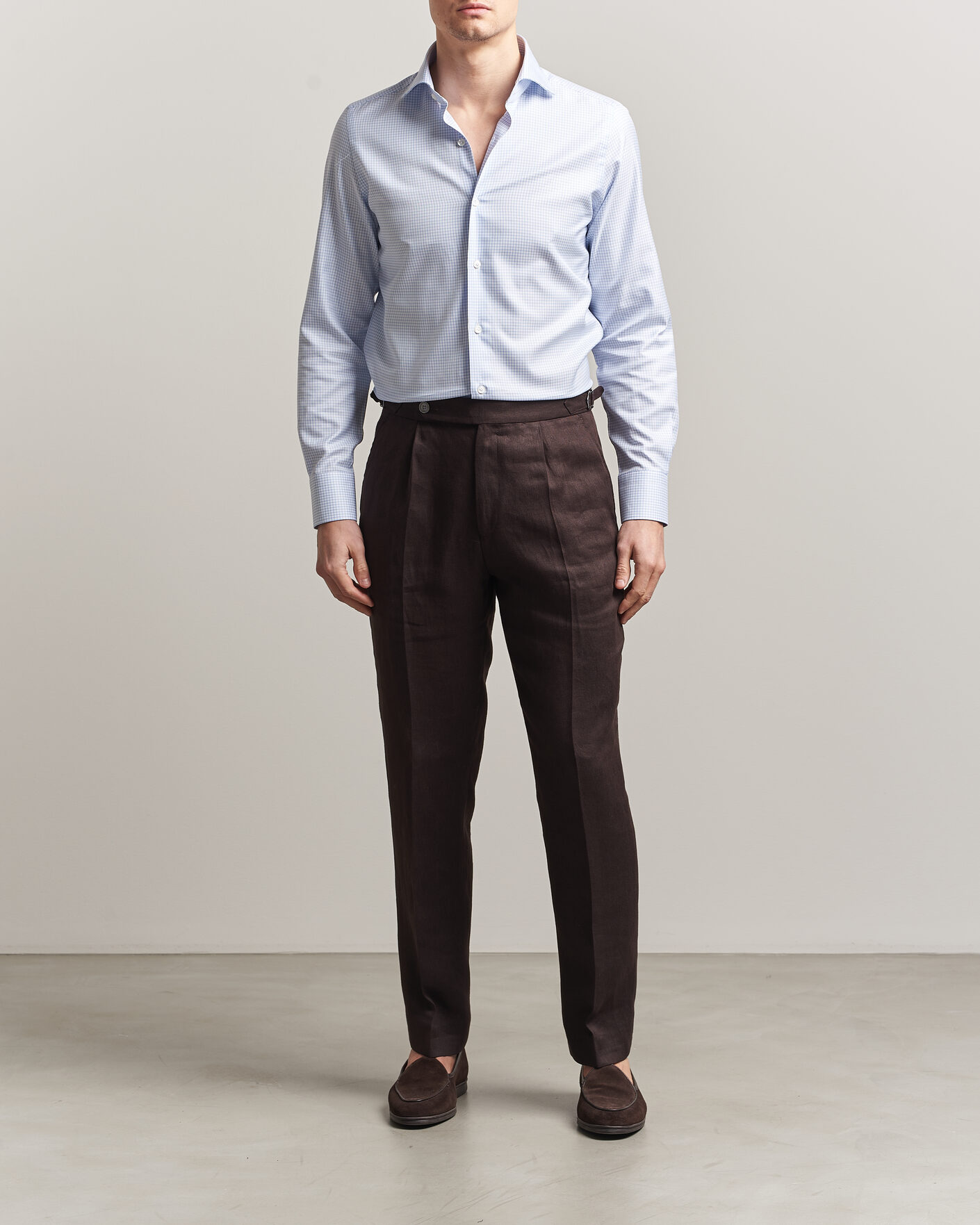 Homme | Chemises | Finamore Napoli | Milano Slim Twill Shirt Light Blue Check