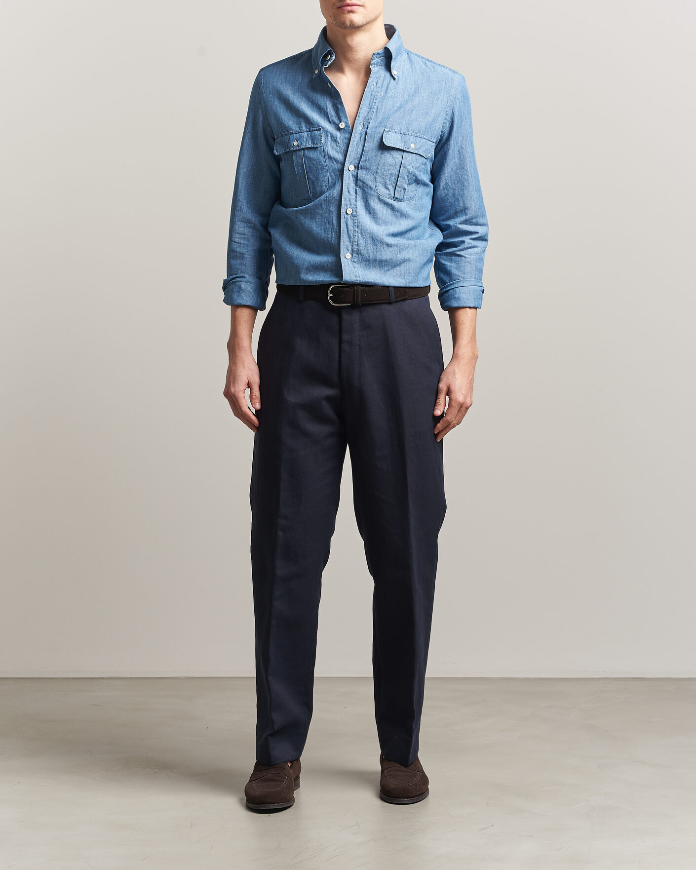Homme | Chemises | Finamore Napoli | Double Pocket Overshirt Light Blue