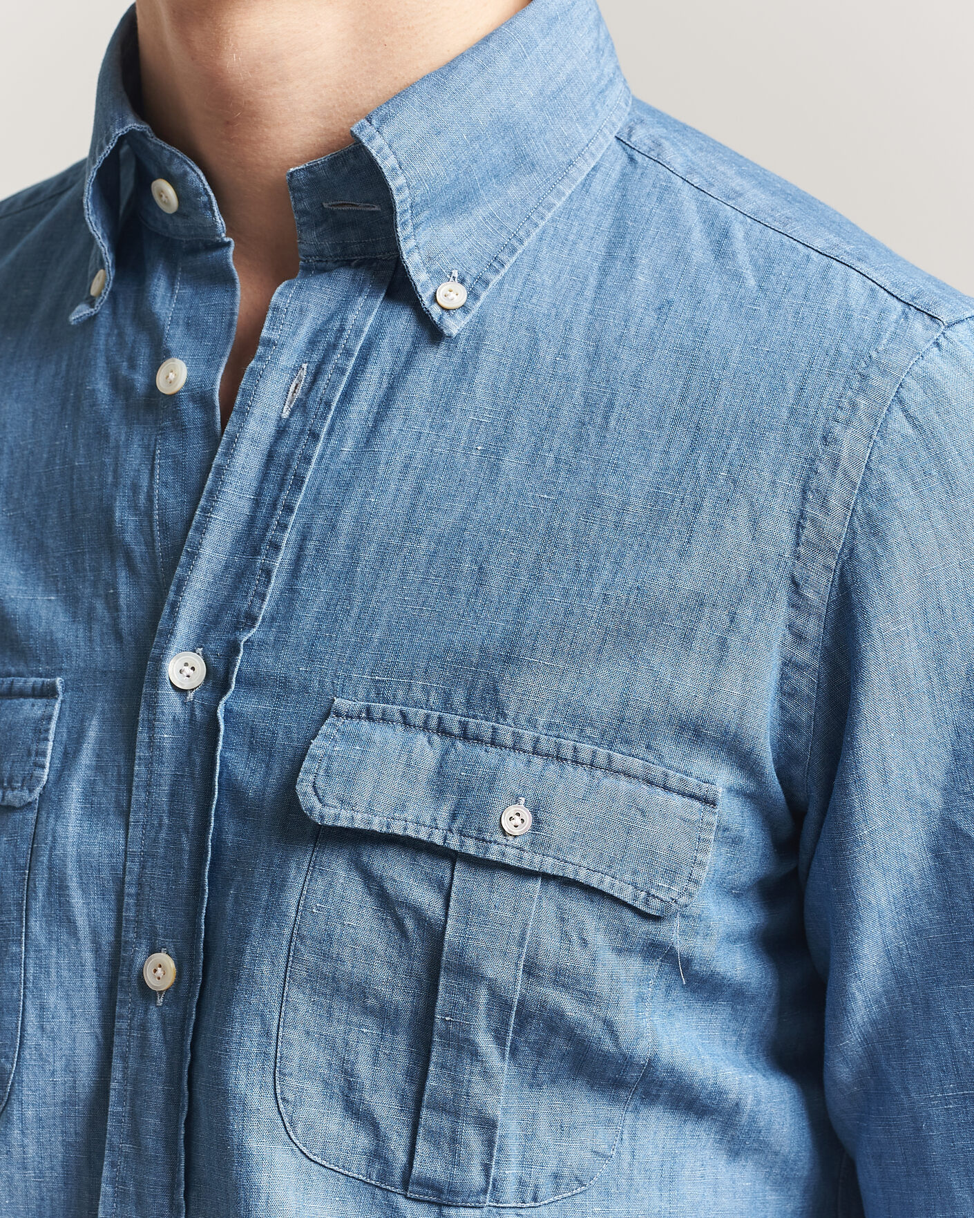 Homme | Chemises | Finamore Napoli | Double Pocket Overshirt Light Blue
