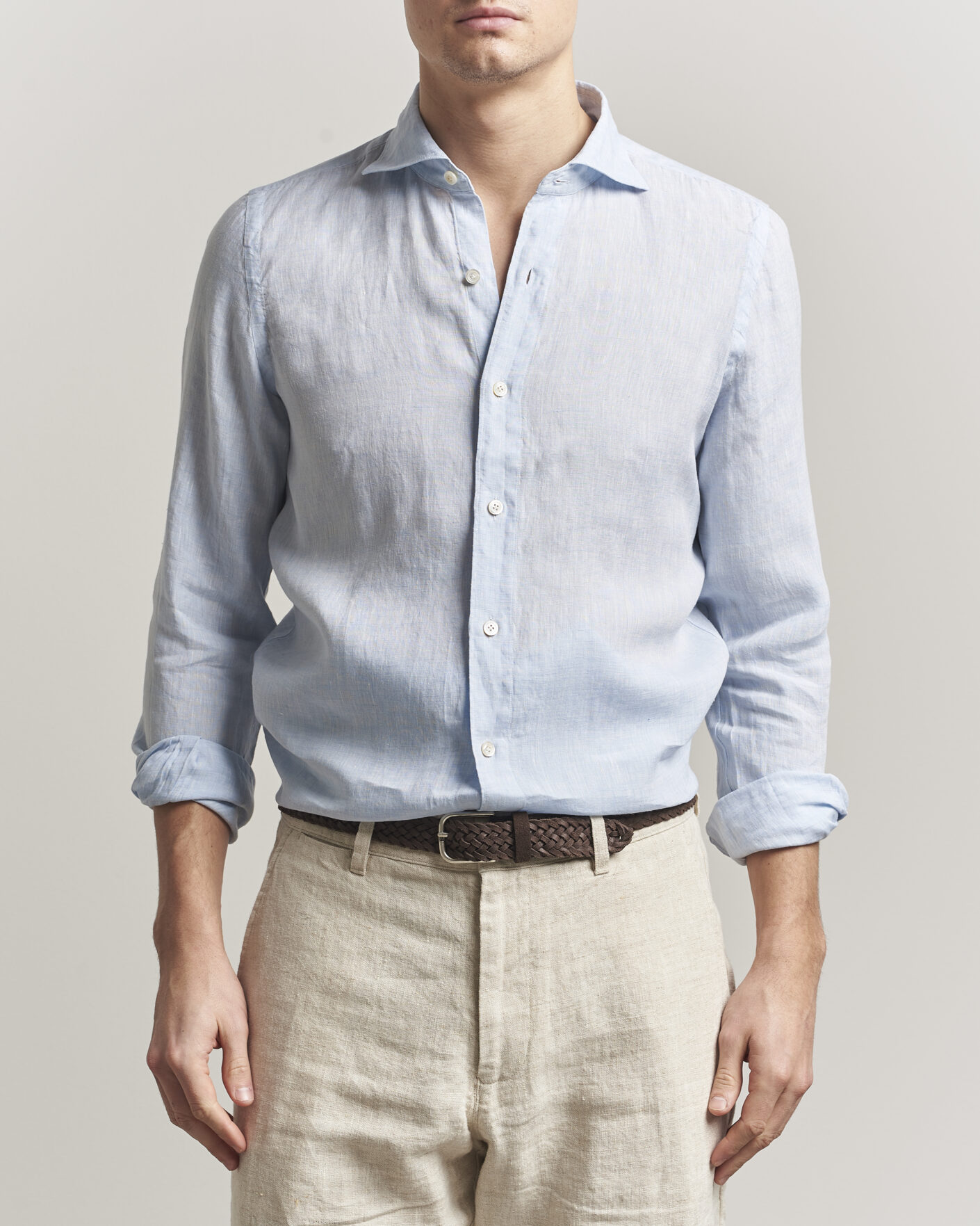 Homme | Chemises | Finamore Napoli | Gaeta Linen Shirt Light Blue