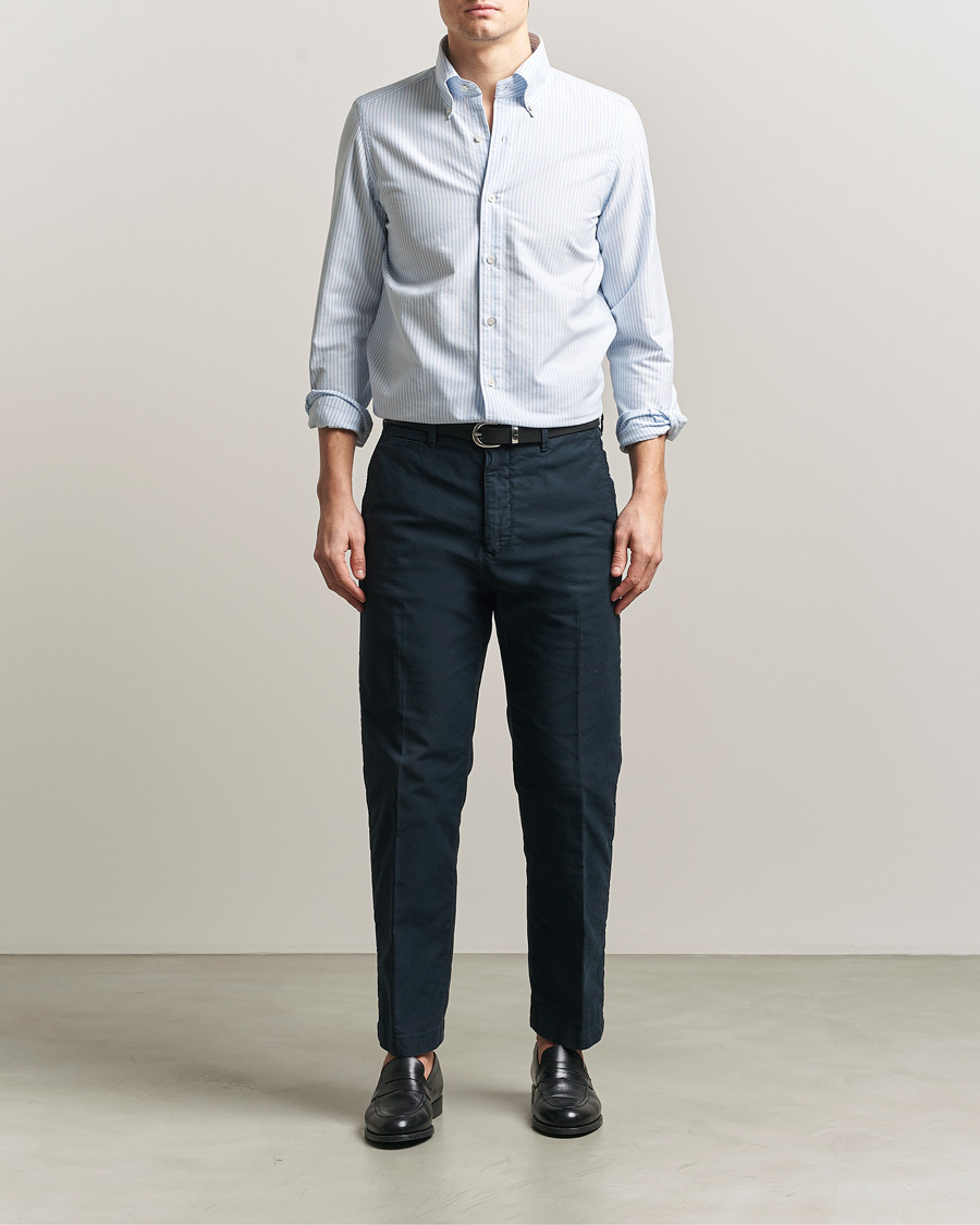 Homme | Chemises | Finamore Napoli | Gaeta Oxford Button Down Shirt Light Blue Stripe