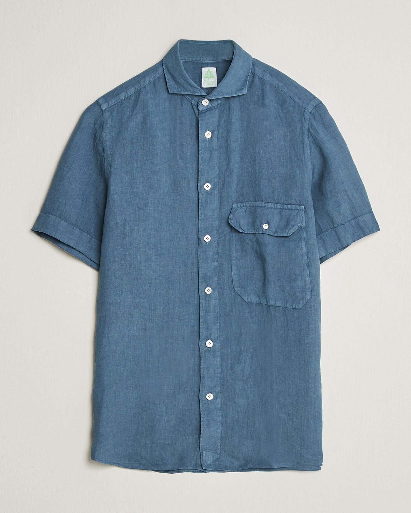 Homme | Chemises | Finamore Napoli | Linen Short Sleeve Sport Shirt Dark Blue