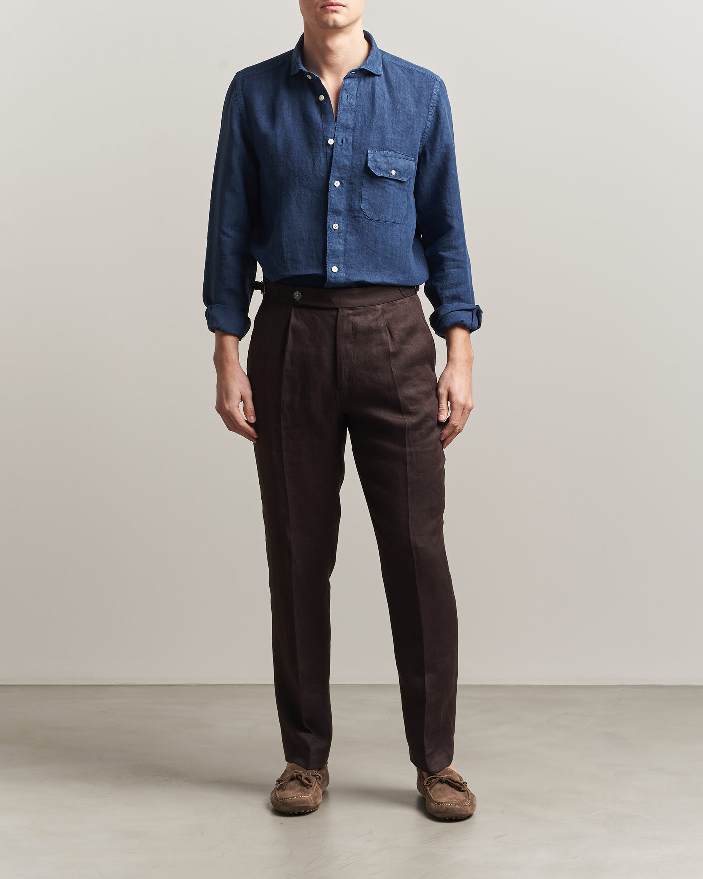 Homme | Chemises | Finamore Napoli | Salina Garment Dyed Linen Overshirt Navy