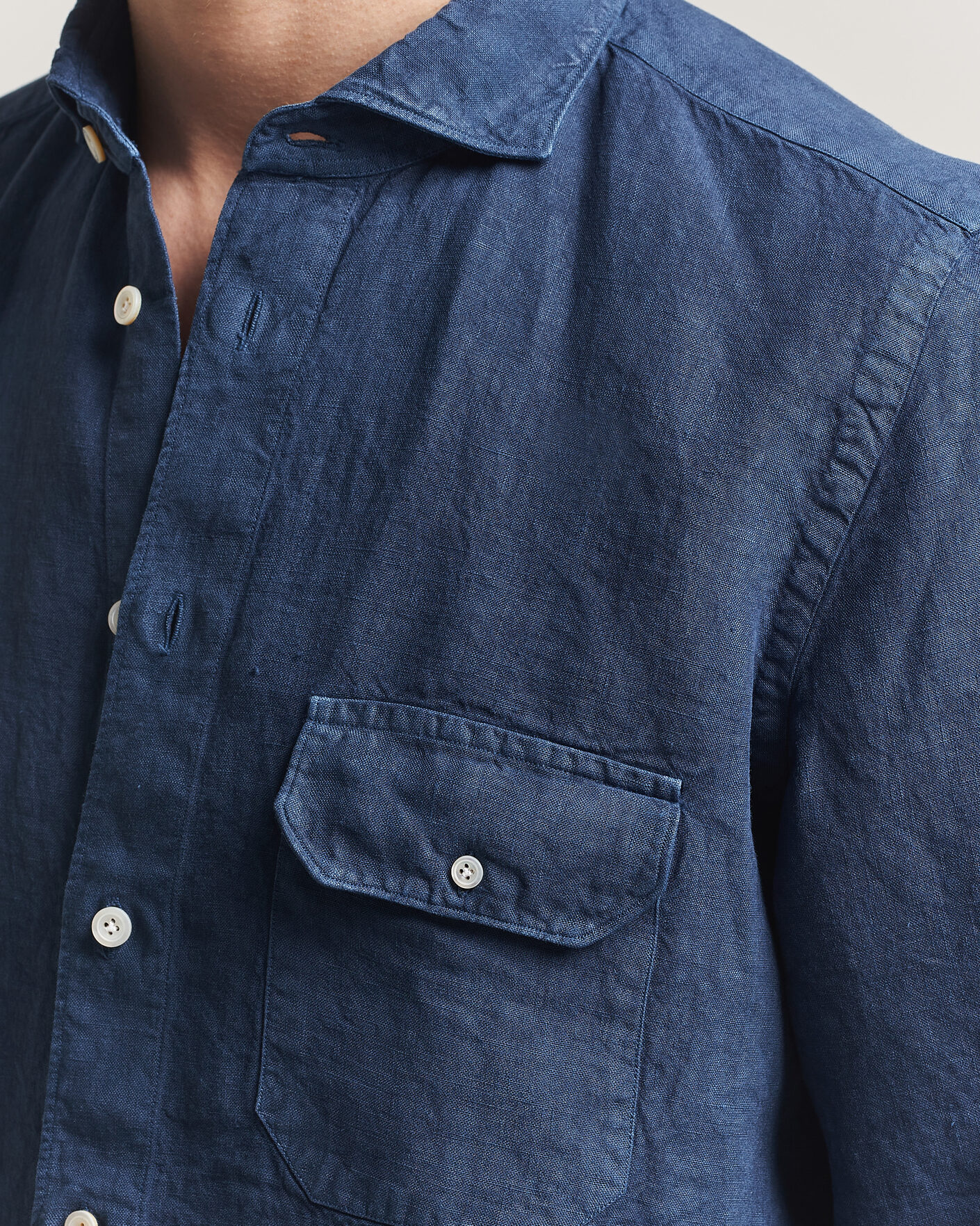 Homme | Chemises | Finamore Napoli | Salina Garment Dyed Linen Overshirt Navy