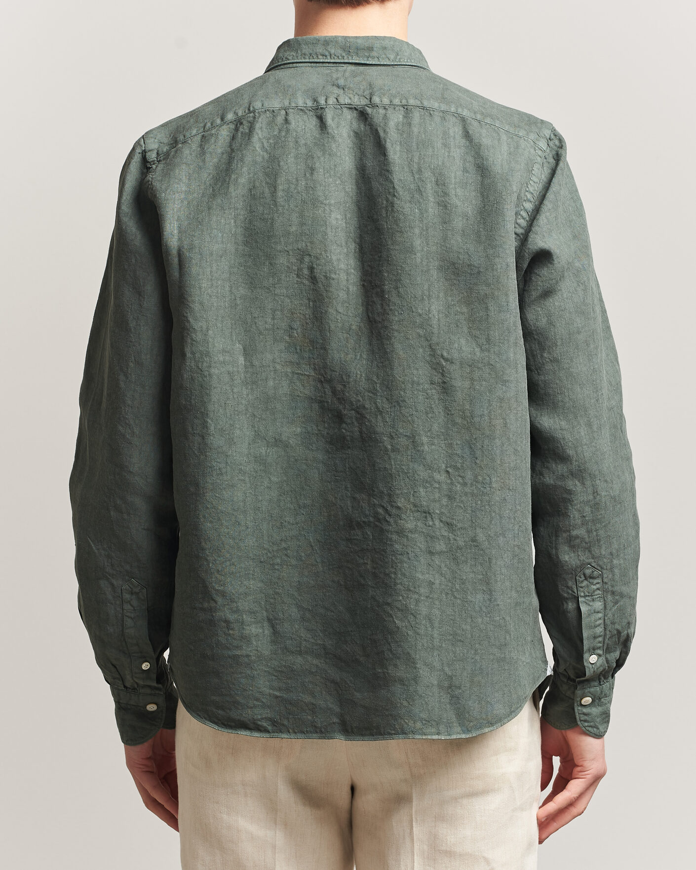 Homme | Chemises | Finamore Napoli | Salina Garment Dyed Linen Overshirt Dark Green