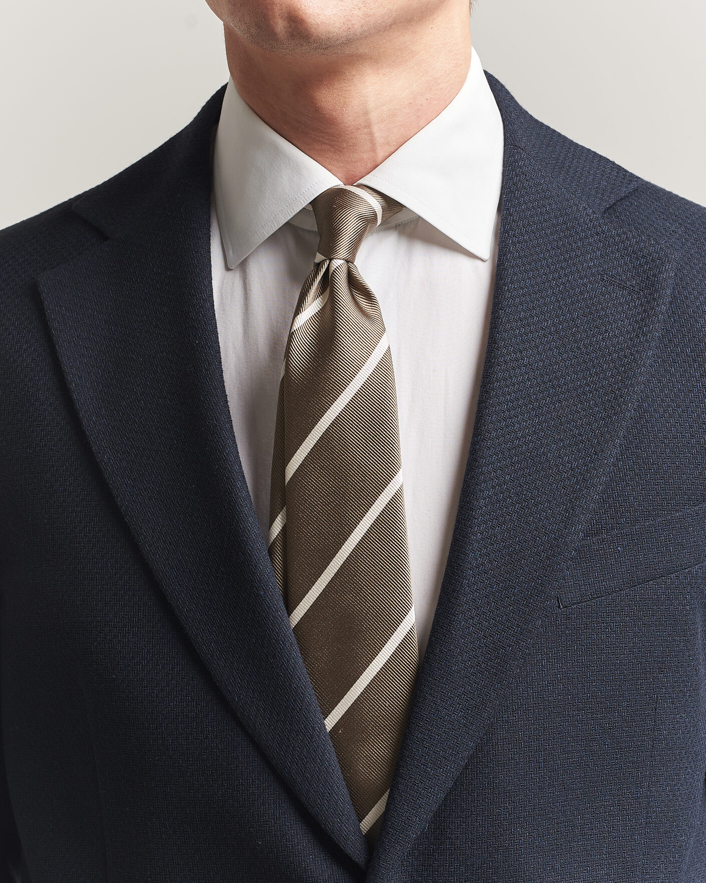 Homme | Cravates | Finamore Napoli | Regimental Stripe Silk Tie Olive/White