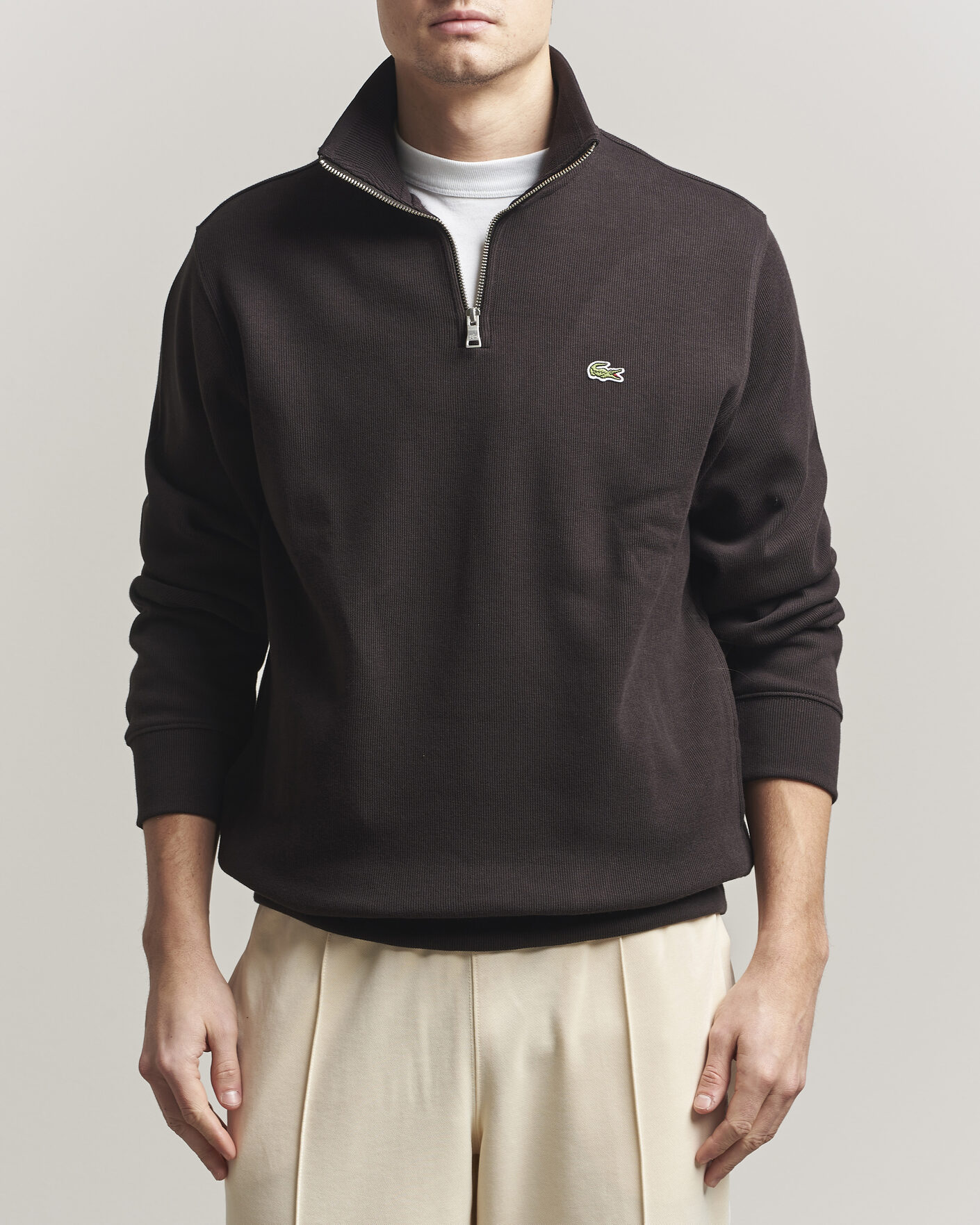 Homme | Pulls Et Tricots | Lacoste | Rib Interlock Half Zip Buffle Brown