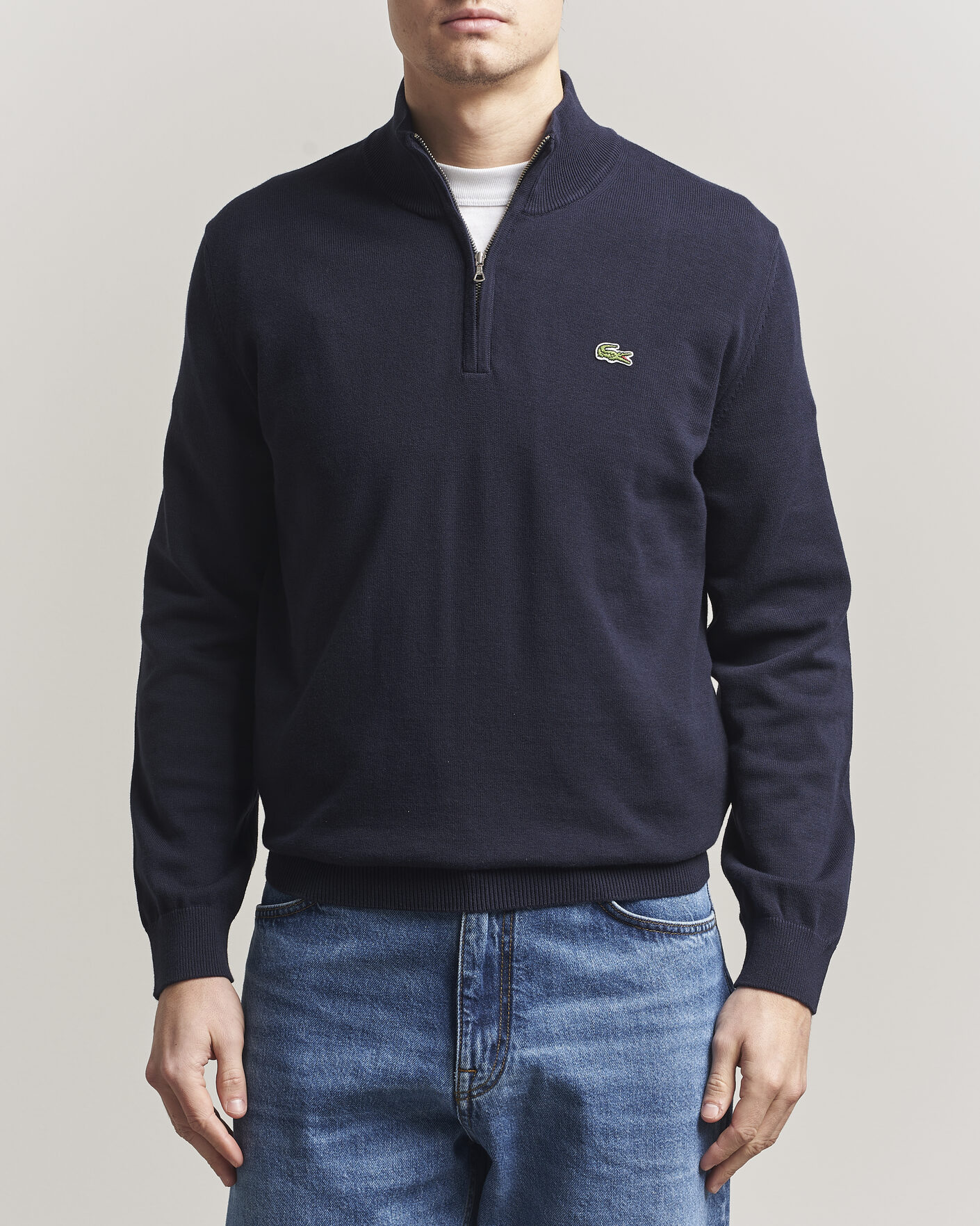 Homme | Pulls Et Tricots | Lacoste | Cotton Knitted Half Zip Navy Blue