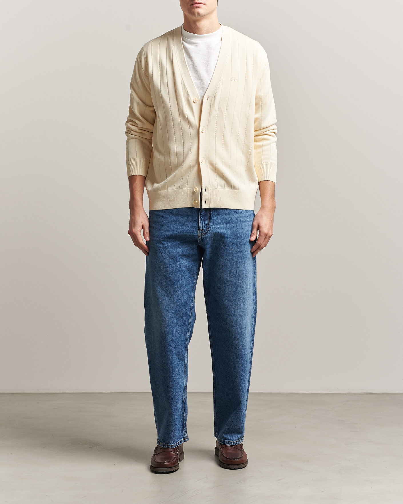 Homme | Pulls Et Tricots | Lacoste | Cotton Structured Knitted Cardigan Naturel Clair