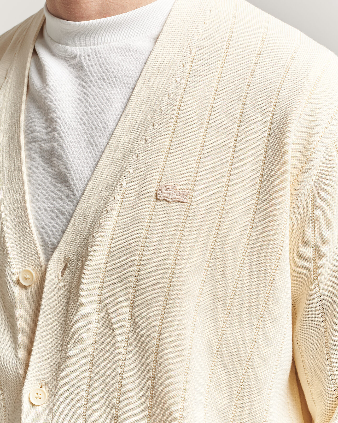 Homme | Pulls Et Tricots | Lacoste | Cotton Structured Knitted Cardigan Naturel Clair