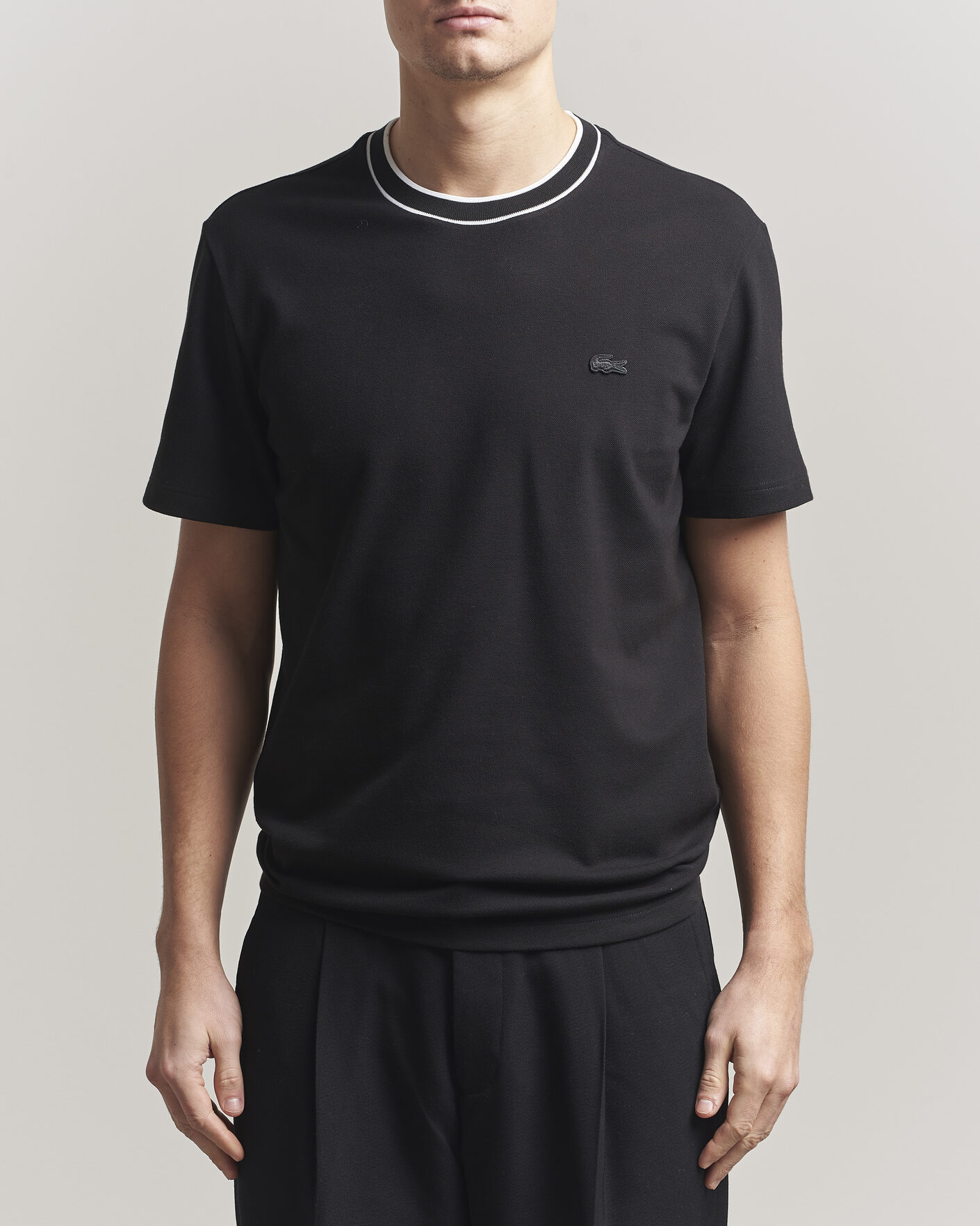 Homme | T-shirts | Lacoste | Contrast Rib Piqué T-Shirt Black