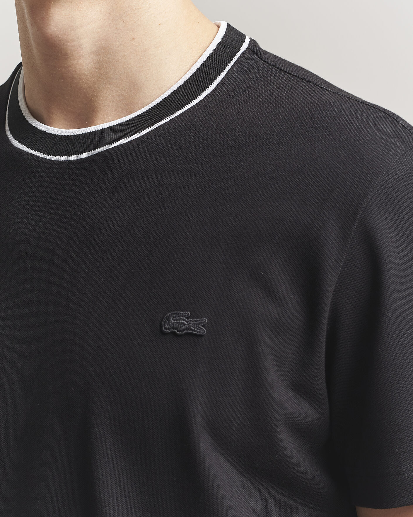 Homme | T-shirts | Lacoste | Contrast Rib Piqué T-Shirt Black