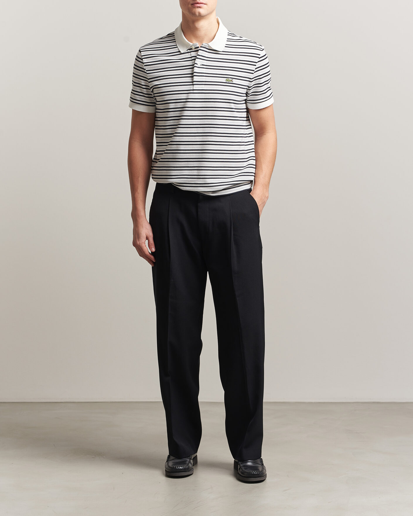 Homme | Polos | Lacoste | Original Striped Polo Piké Blackbird/Flour