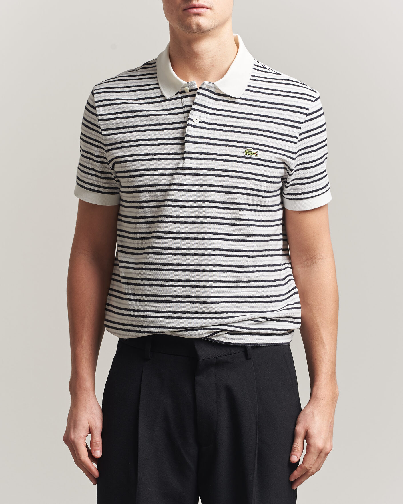Homme | Polos | Lacoste | Original Striped Polo Piké Blackbird/Flour