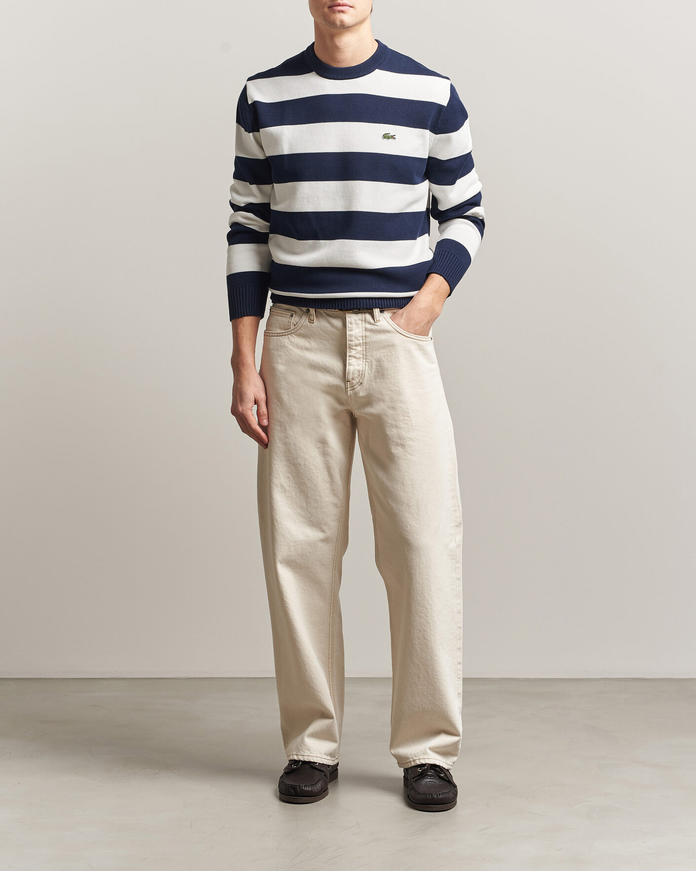 Homme | Pulls Et Tricots | Lacoste | Cotton Knitted Striped Sweater Navy Blue/Flour
