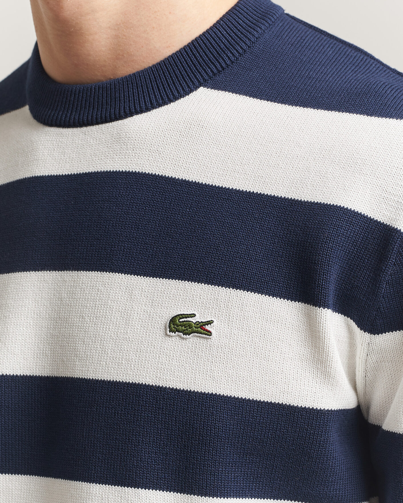 Homme | Pulls Et Tricots | Lacoste | Cotton Knitted Striped Sweater Navy Blue/Flour