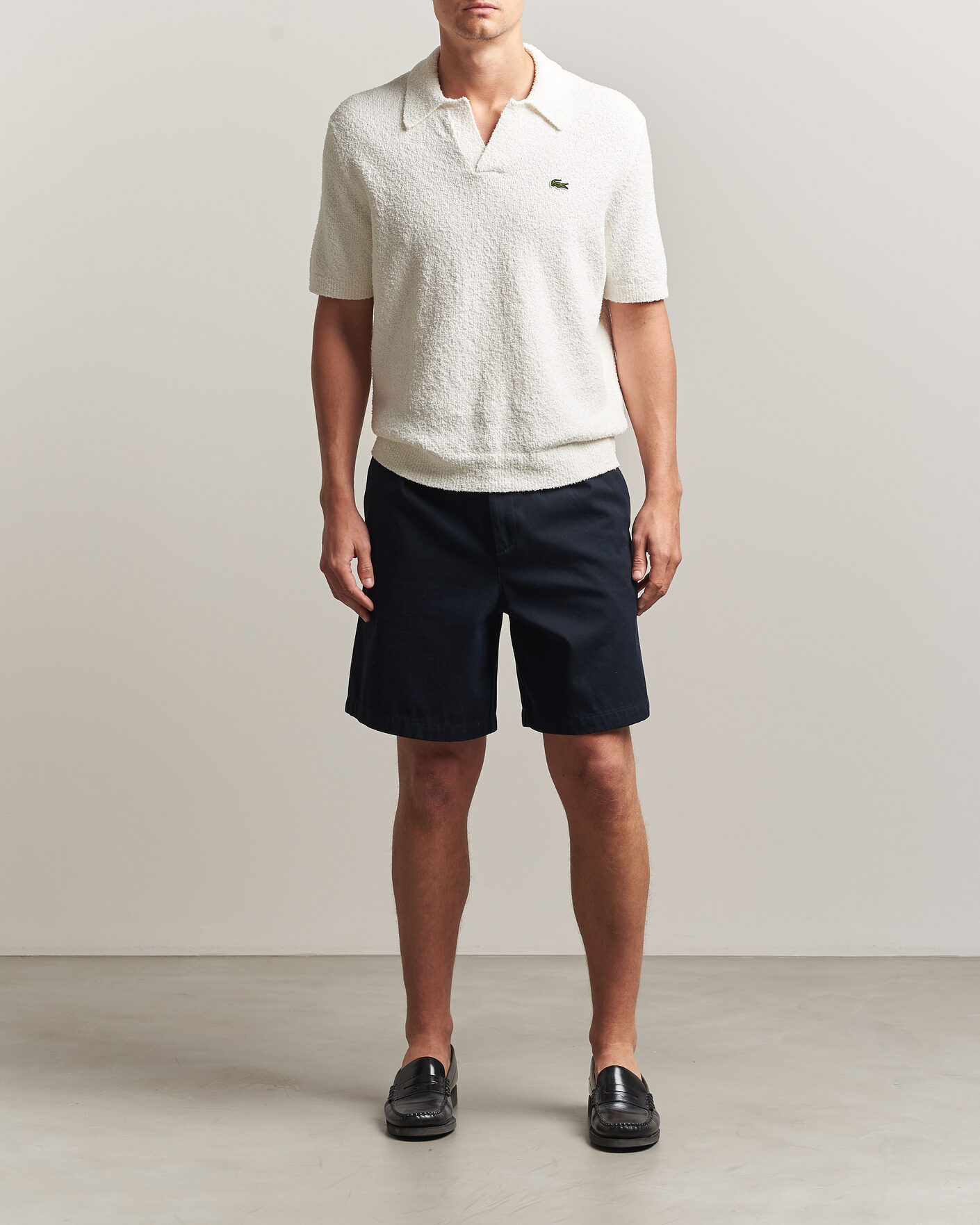 Homme | Polos | Lacoste | Cotton Bouclé Open Collar Polo Flour