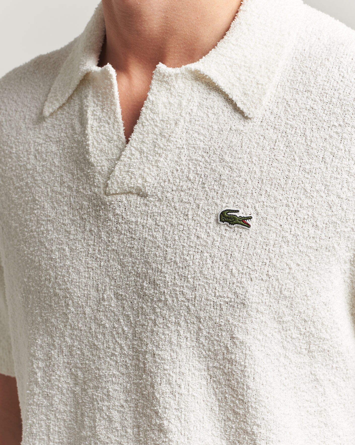 Homme | Polos | Lacoste | Cotton Bouclé Open Collar Polo Flour