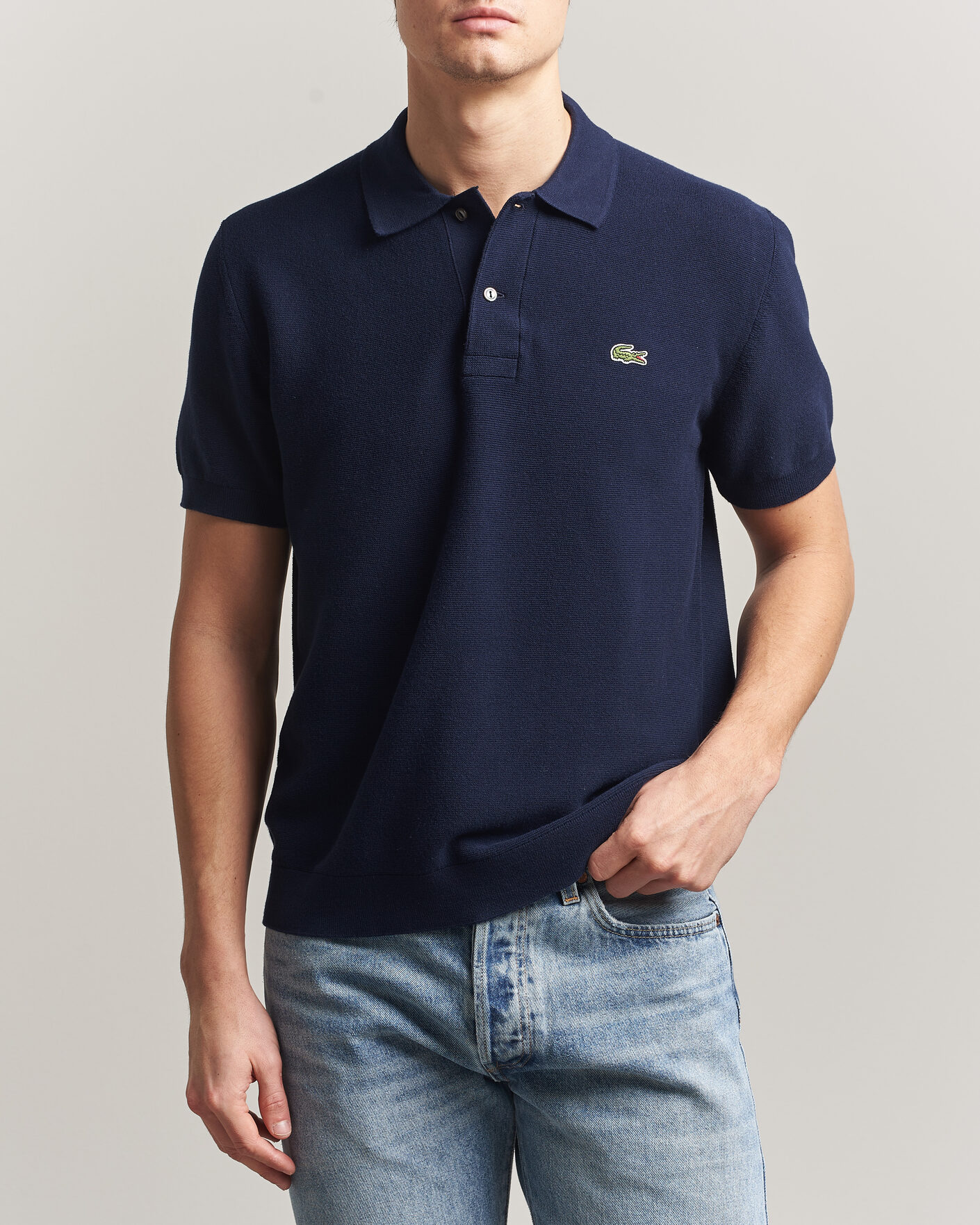 Homme | Polos | Lacoste | Cotton Knitted Polo Navy Blue