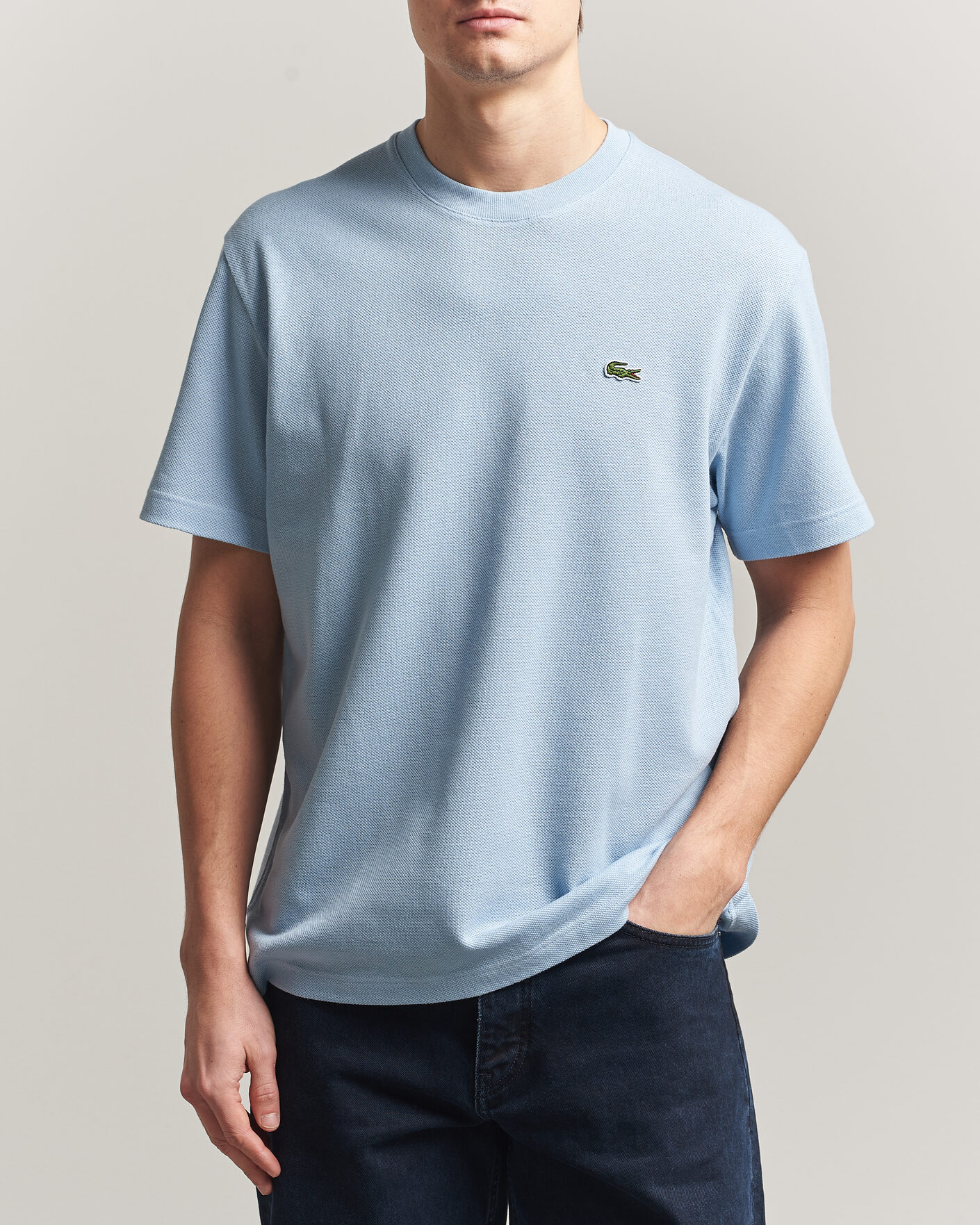 Homme | T-shirts | Lacoste | Cotton/Linen Pique T-Shirt Light Blue