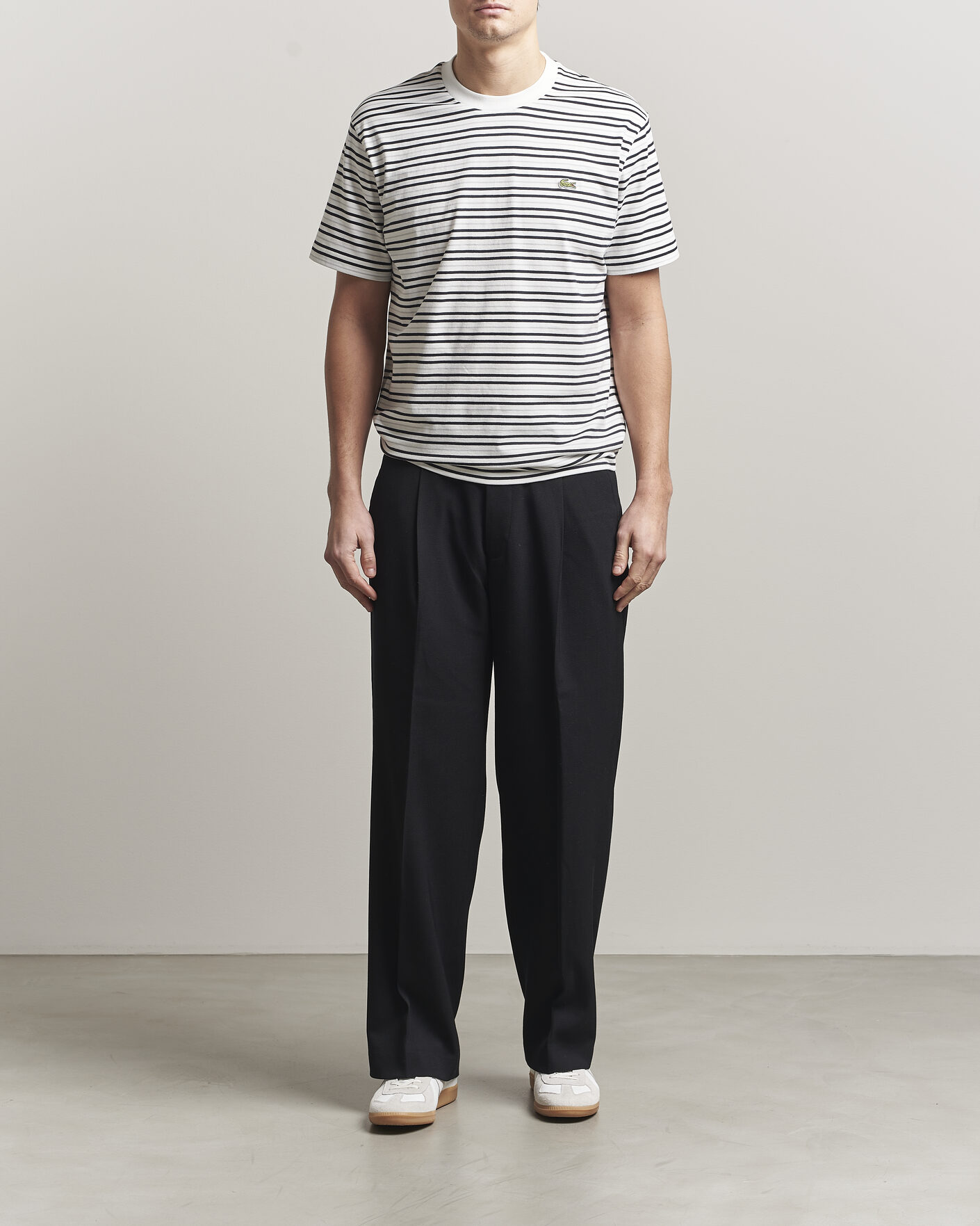 Homme | T-shirts | Lacoste | Cotton Striped T-Shirt Blackbird/Flour