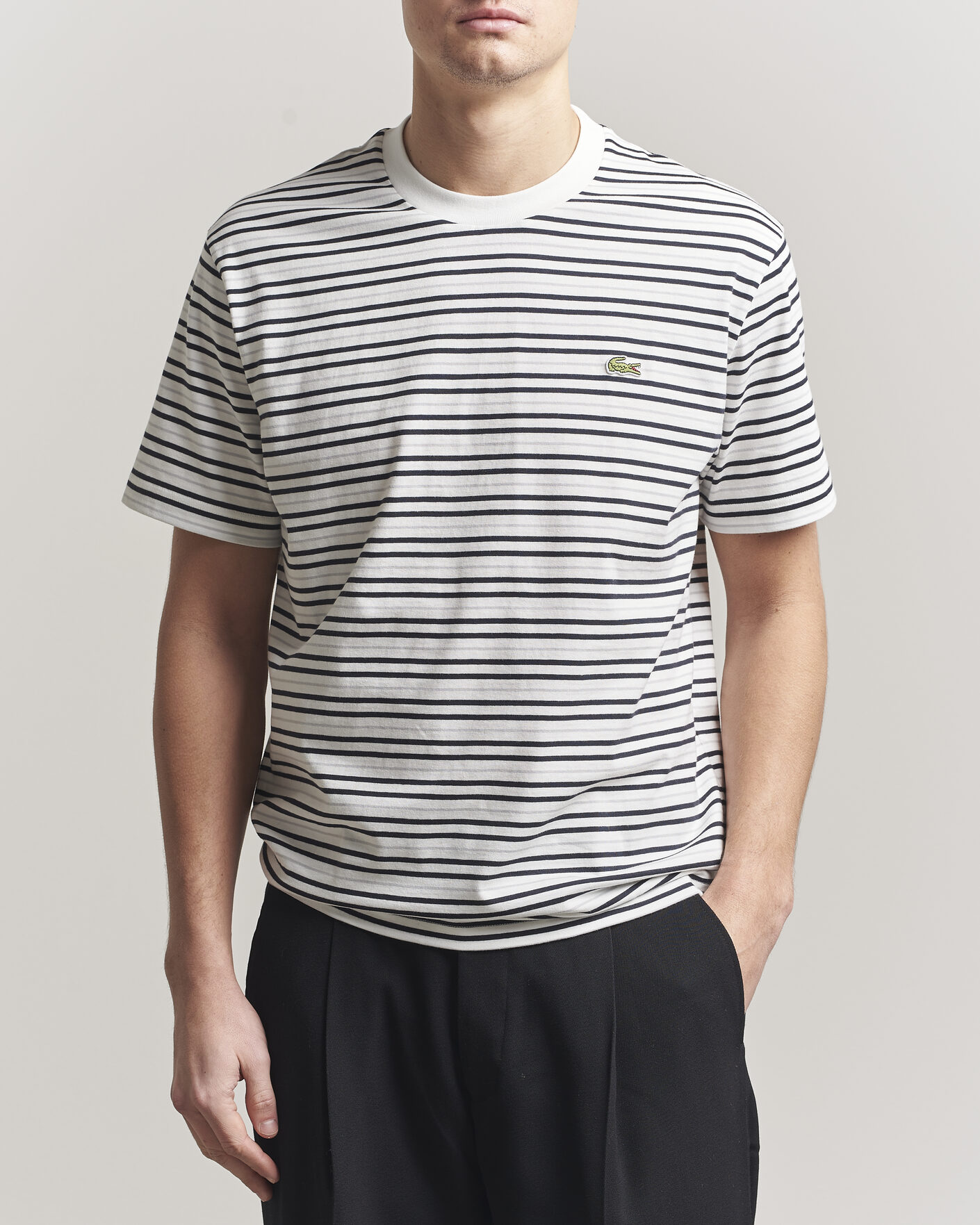 Homme | T-shirts | Lacoste | Cotton Striped T-Shirt Blackbird/Flour