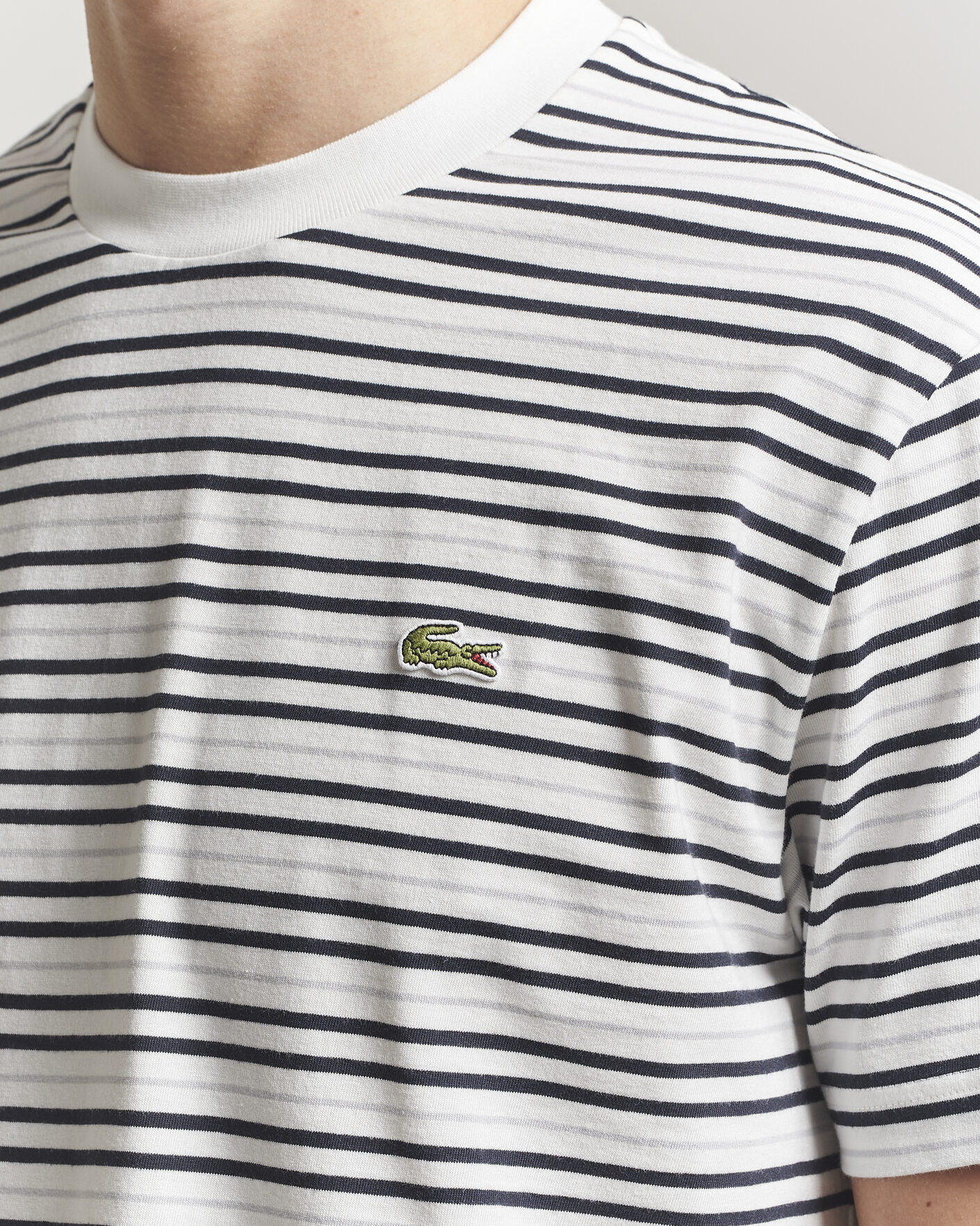 Homme | T-shirts | Lacoste | Cotton Striped T-Shirt Blackbird/Flour