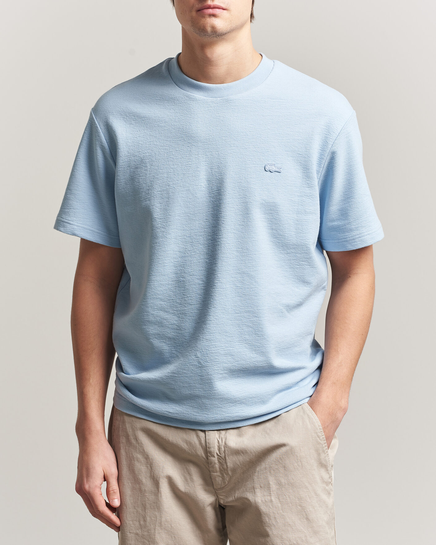 Homme | T-shirts | Lacoste | Textured Cotton T-Shirt Light Blue