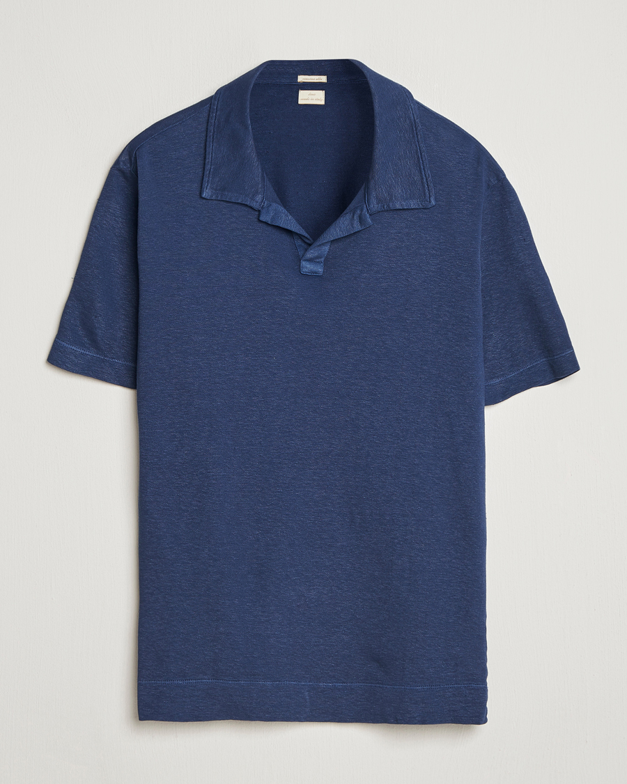 Homme | Polos | Massimo Alba | Aruba Cotton/Linen Polo Midnight Blue