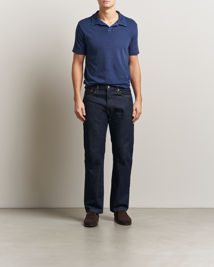 Homme | Polos | Massimo Alba | Aruba Cotton/Linen Polo Midnight Blue