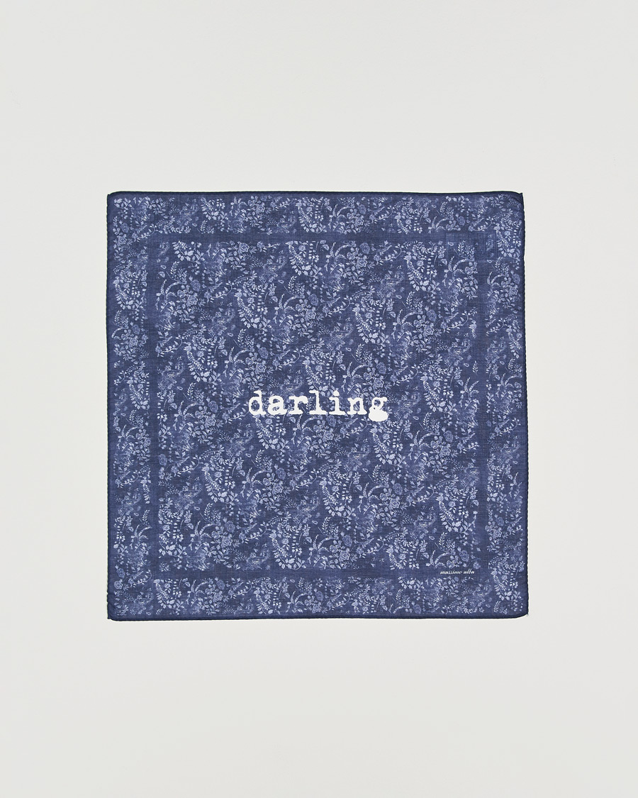Homme | Pochettes De Costume | Massimo Alba | Printed Cotton Voile Hankerchief Midnight Blue