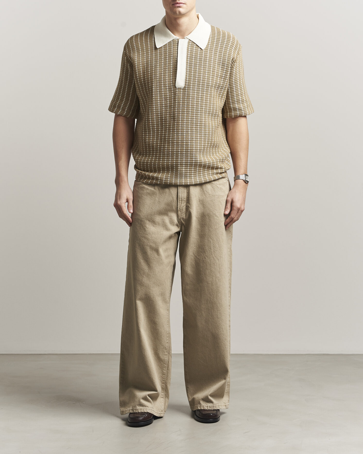 Homme | Polos | Jil Sander | Net Stitch Knitted Polo Tobacco