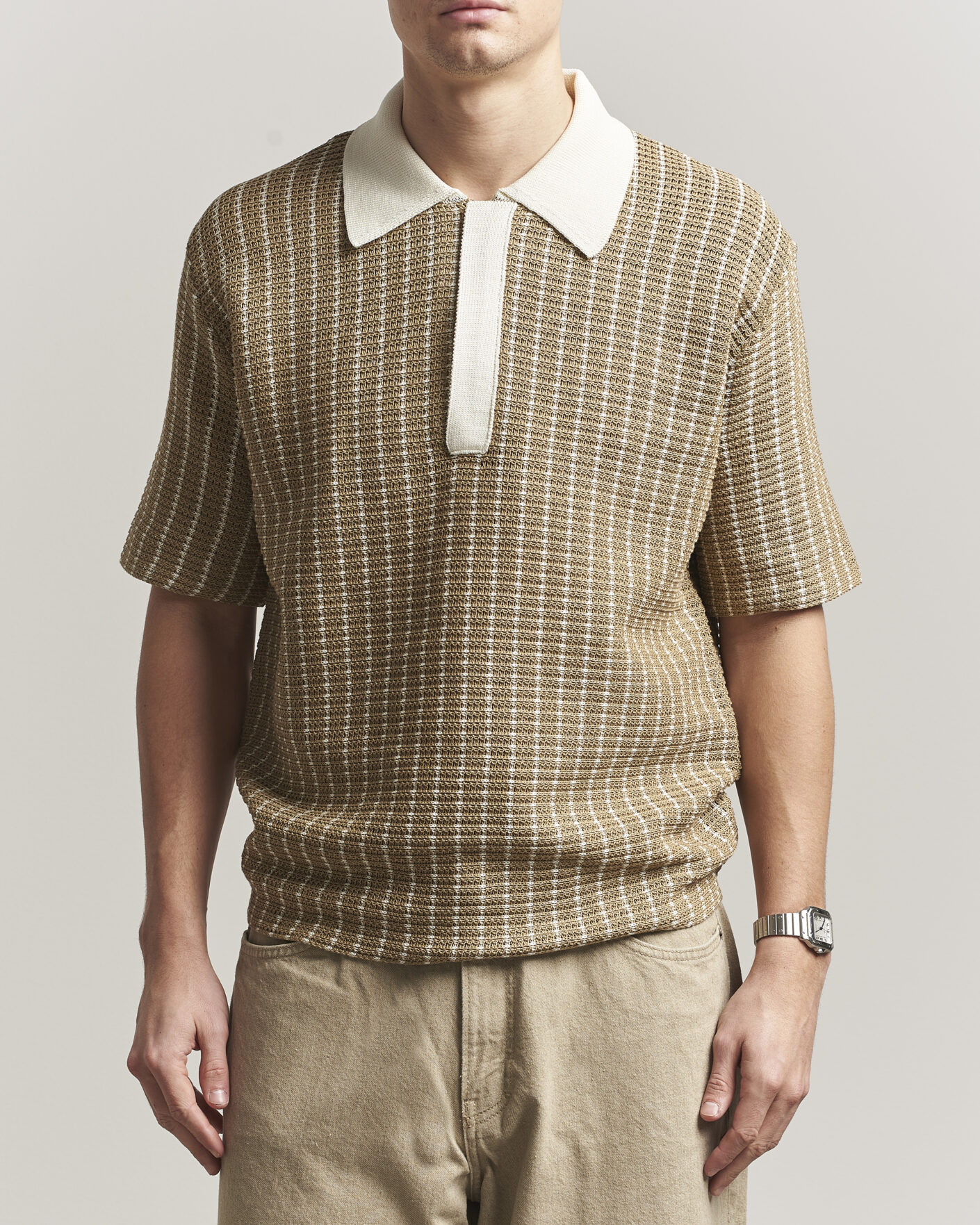 Homme | Polos | Jil Sander | Net Stitch Knitted Polo Tobacco
