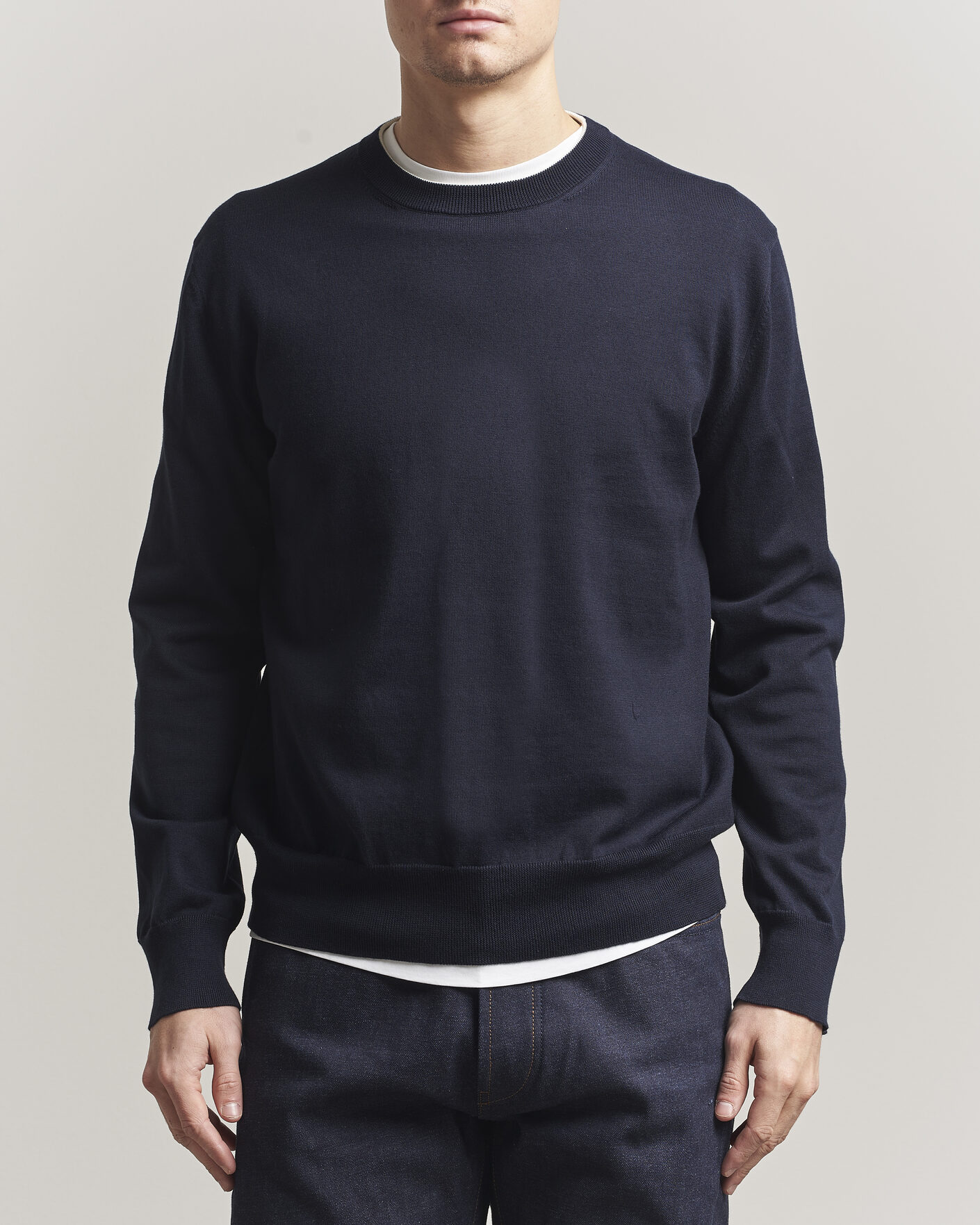 Homme | Pulls Et Tricots | Jil Sander | Fine Cotton Contrast Pullover Navy