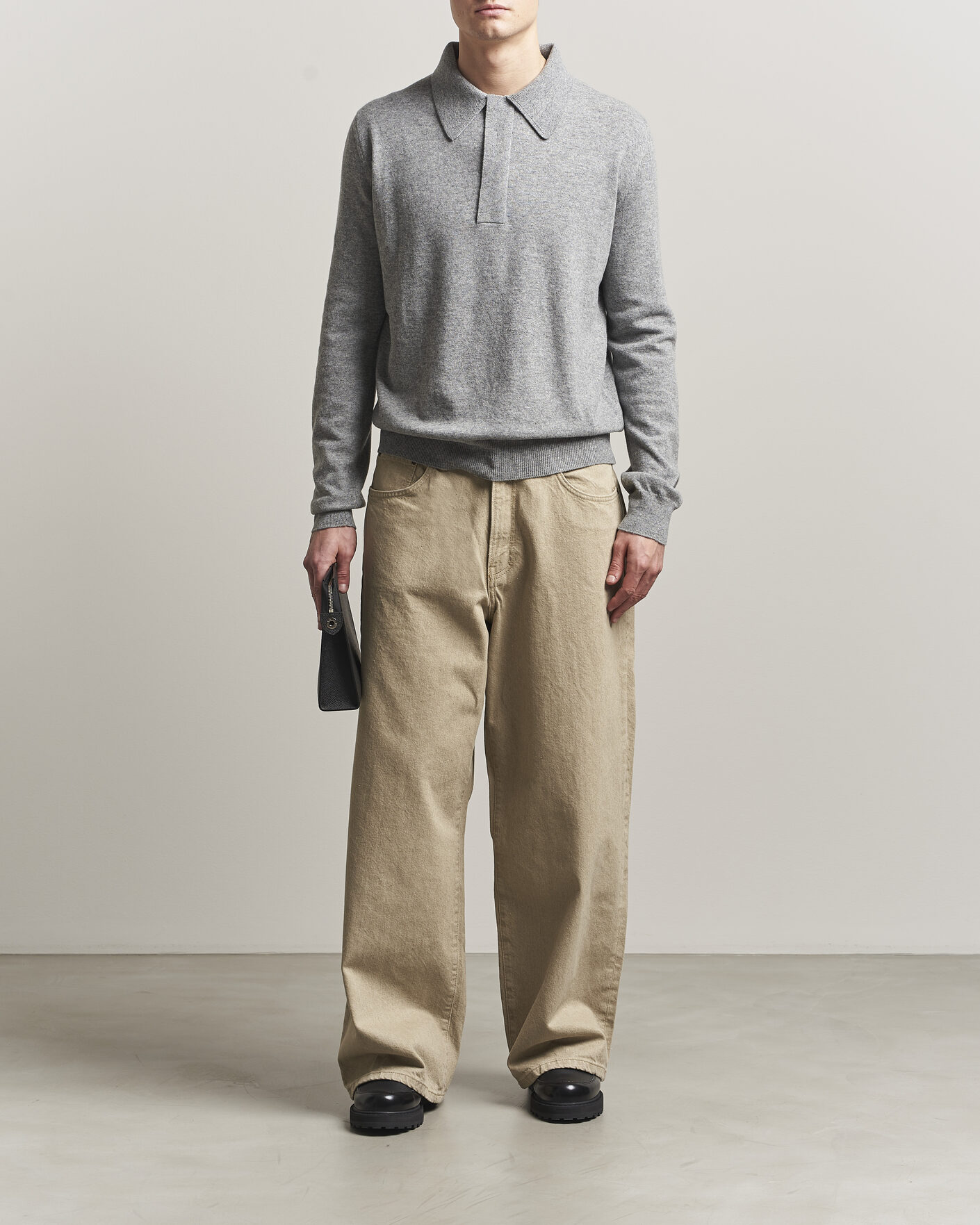 Homme | Pulls Et Tricots | Jil Sander | Long Sleeve Knitted Wool Polo Grey Melange