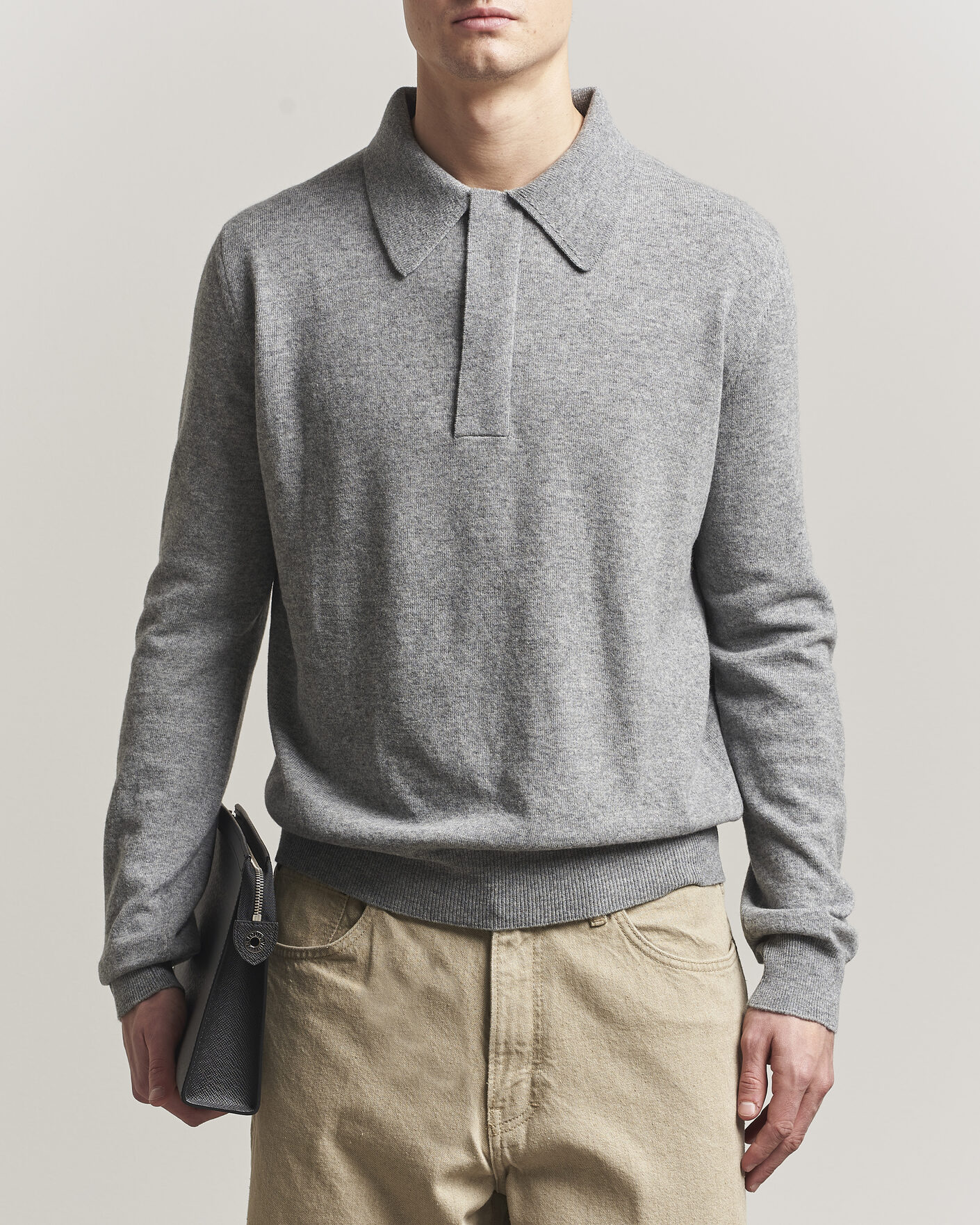 Homme | Pulls Et Tricots | Jil Sander | Long Sleeve Knitted Wool Polo Grey Melange