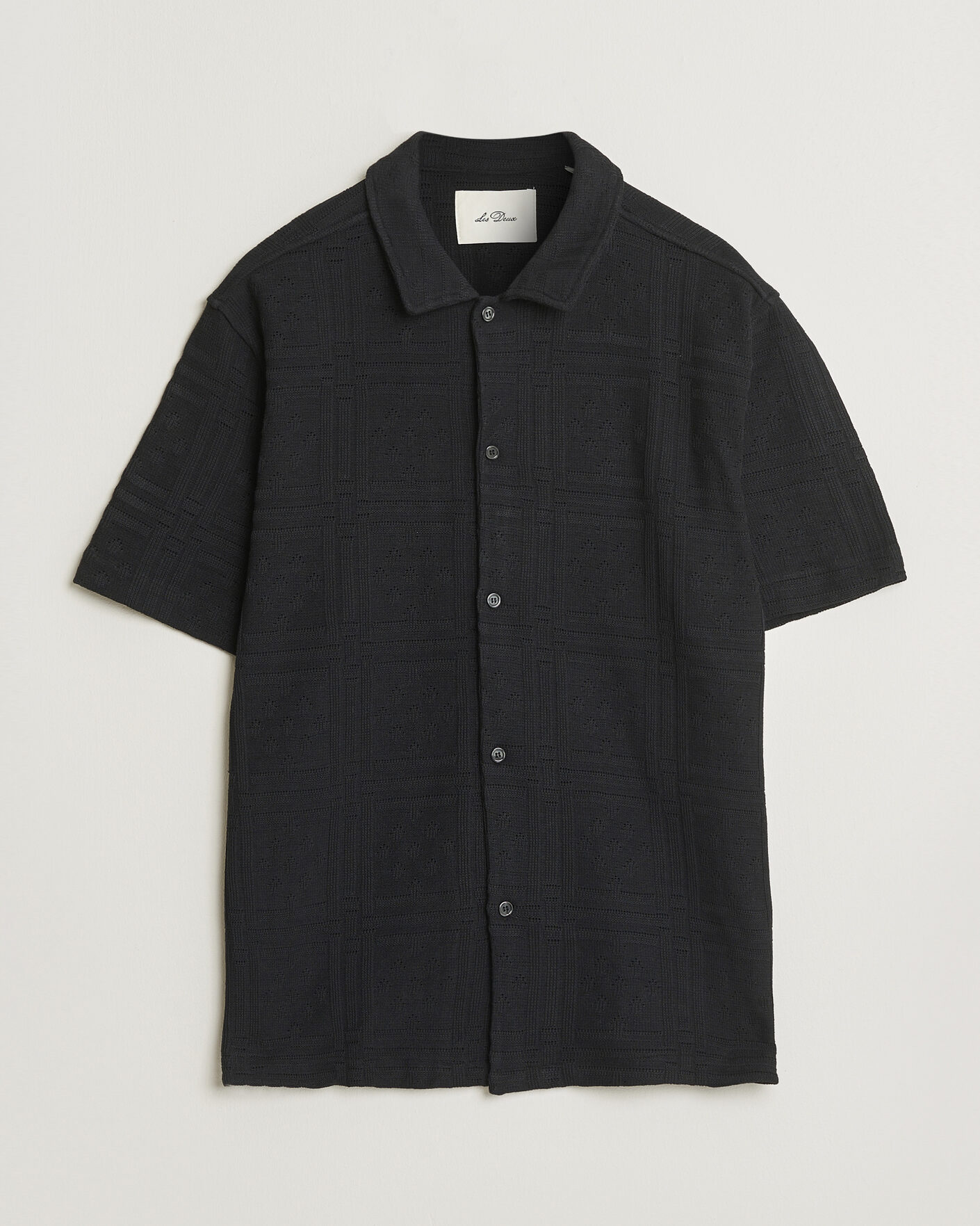 Homme | Chemises | LES DEUX | Hector Pointelle Short Sleeve Shirt Black