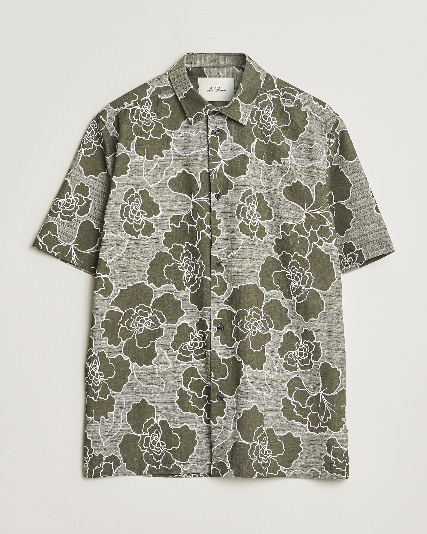 Homme | Chemises | LES DEUX | Charlie Poppy AOP Short Sleeve Shirt Olive Night