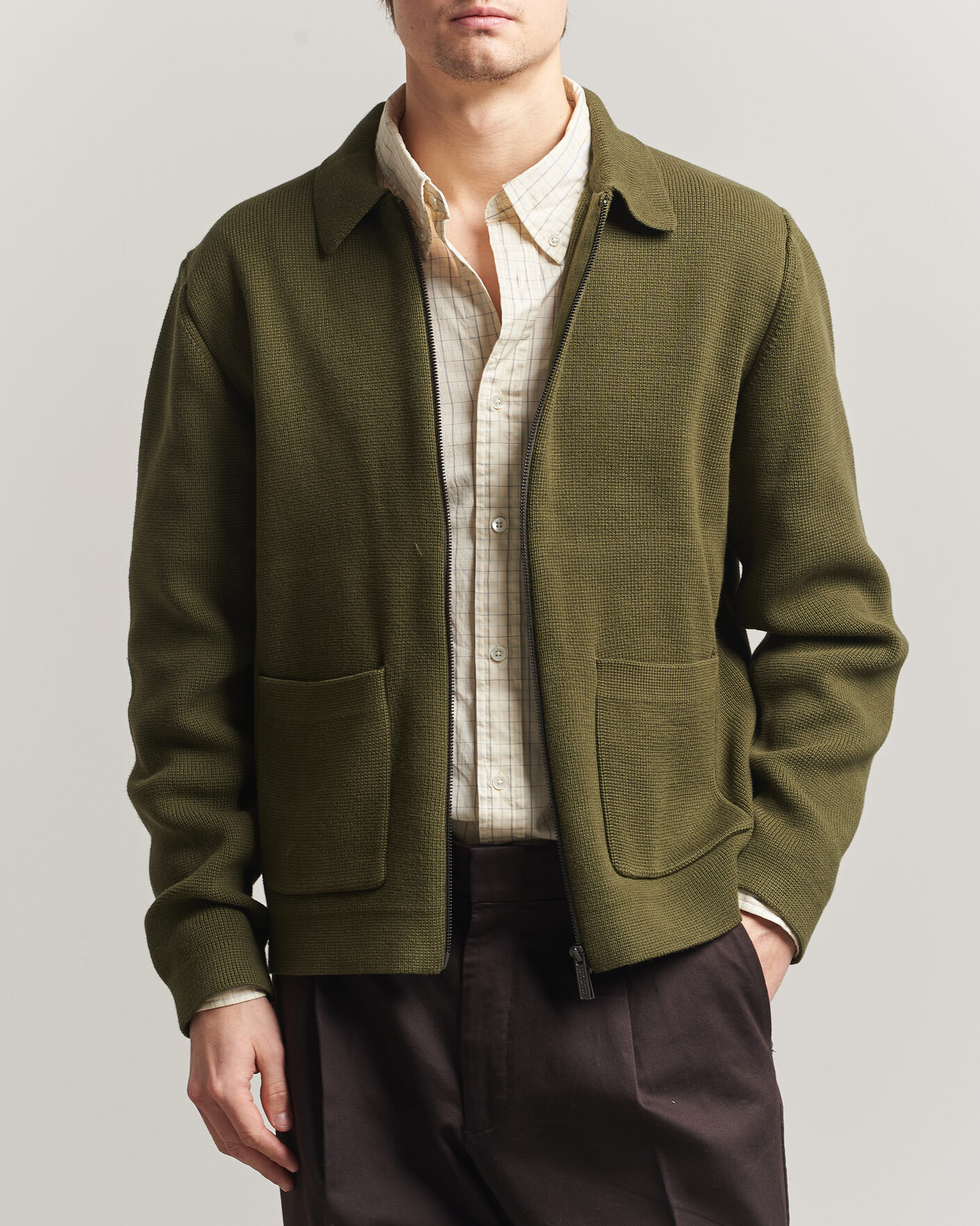 Homme | Pulls Et Tricots | LES DEUX | Fisher Cotton Milano Zip Olive Night