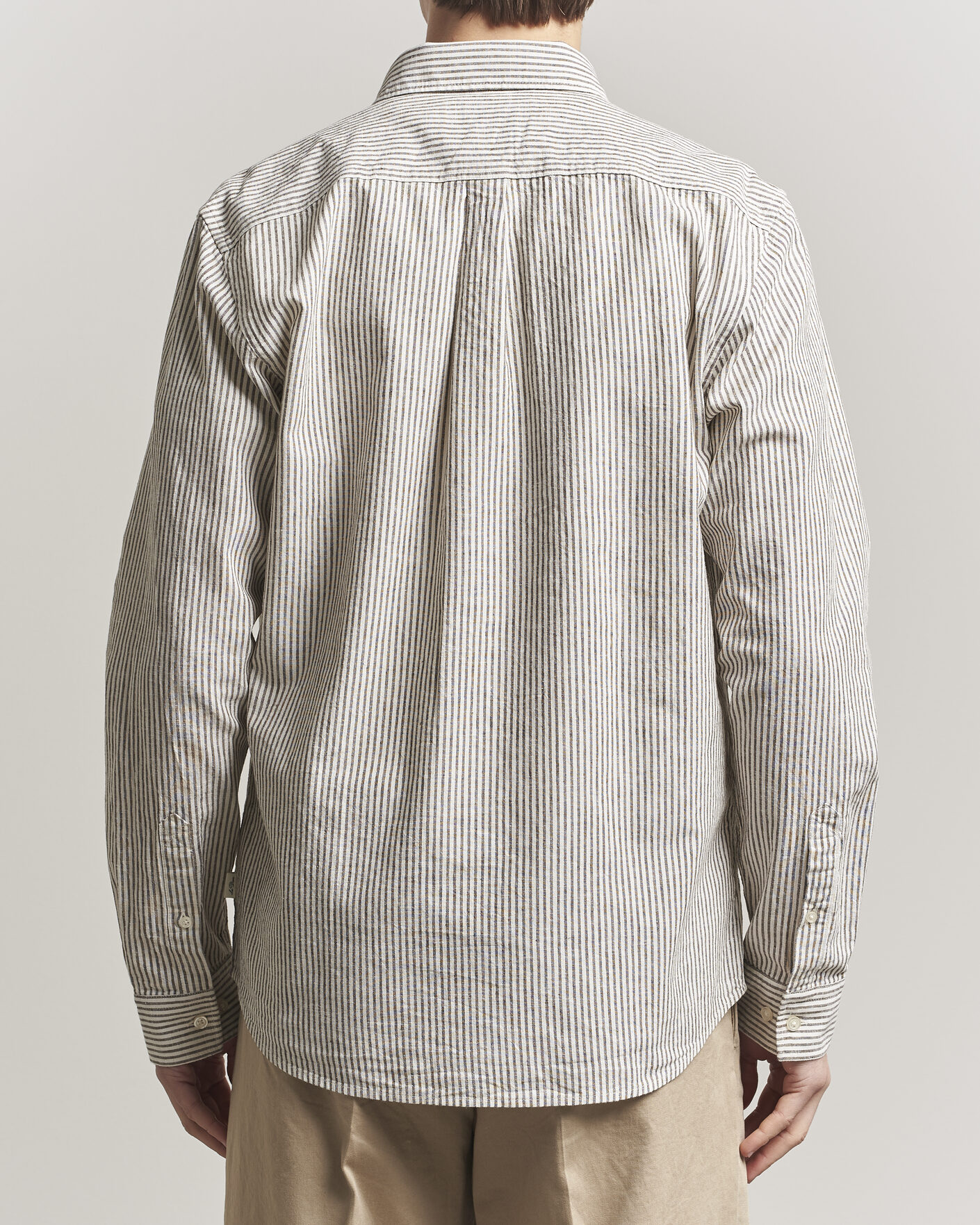 Homme | Chemises | LES DEUX | Konrad Striped Cotton/Linen Shirt Teak Brown