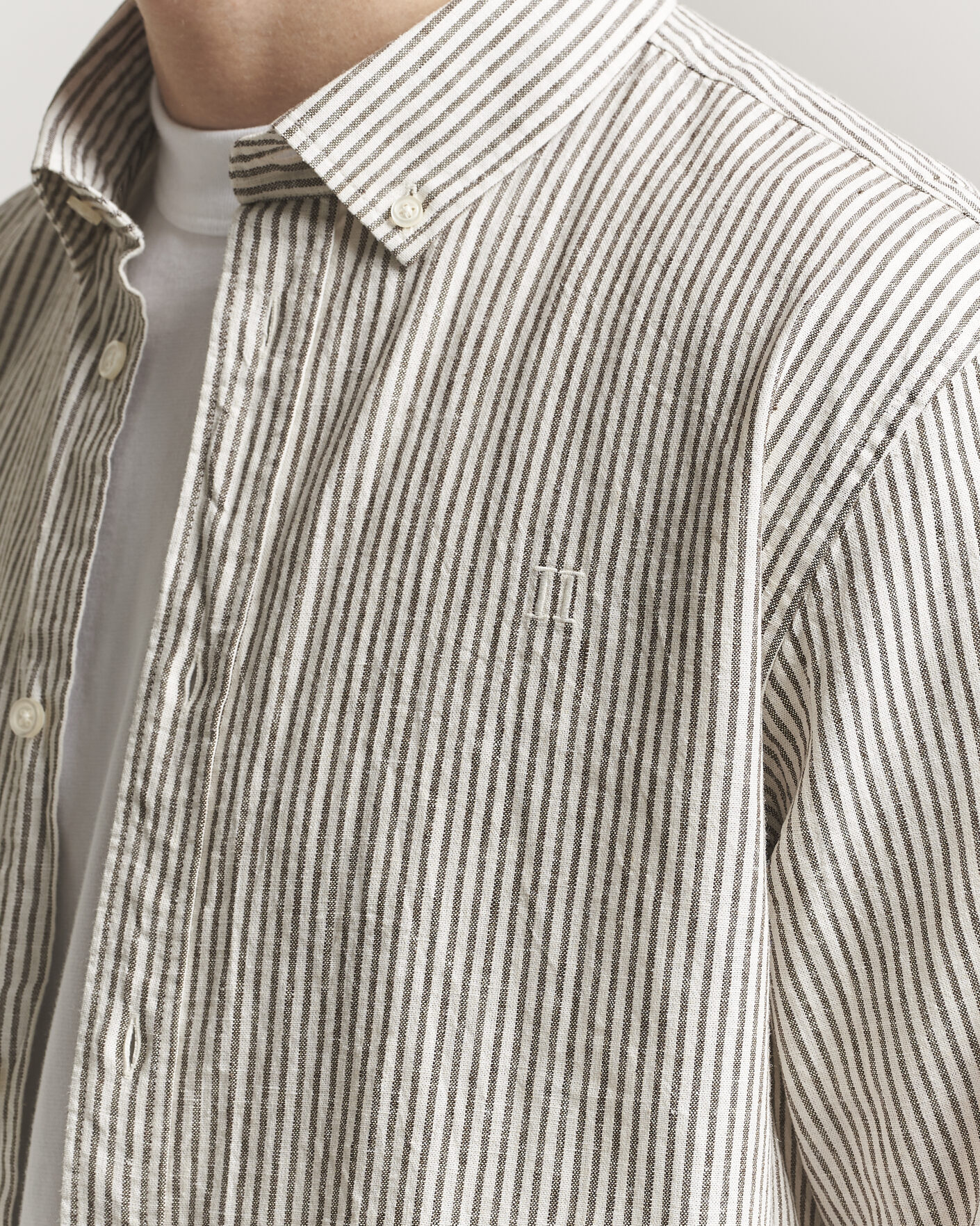 Homme | Chemises | LES DEUX | Konrad Striped Cotton/Linen Shirt Teak Brown