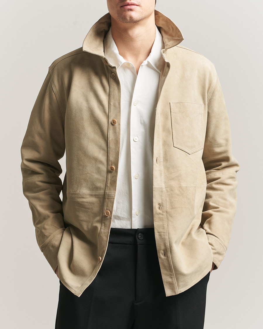 Homme | Chemises | LES DEUX | Bertram Suede Overshirt Light Sand