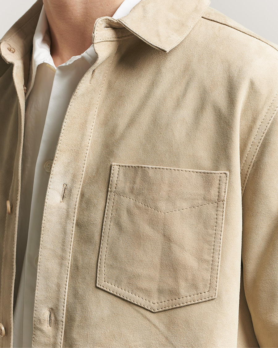 Homme | Chemises | LES DEUX | Bertram Suede Overshirt Light Sand