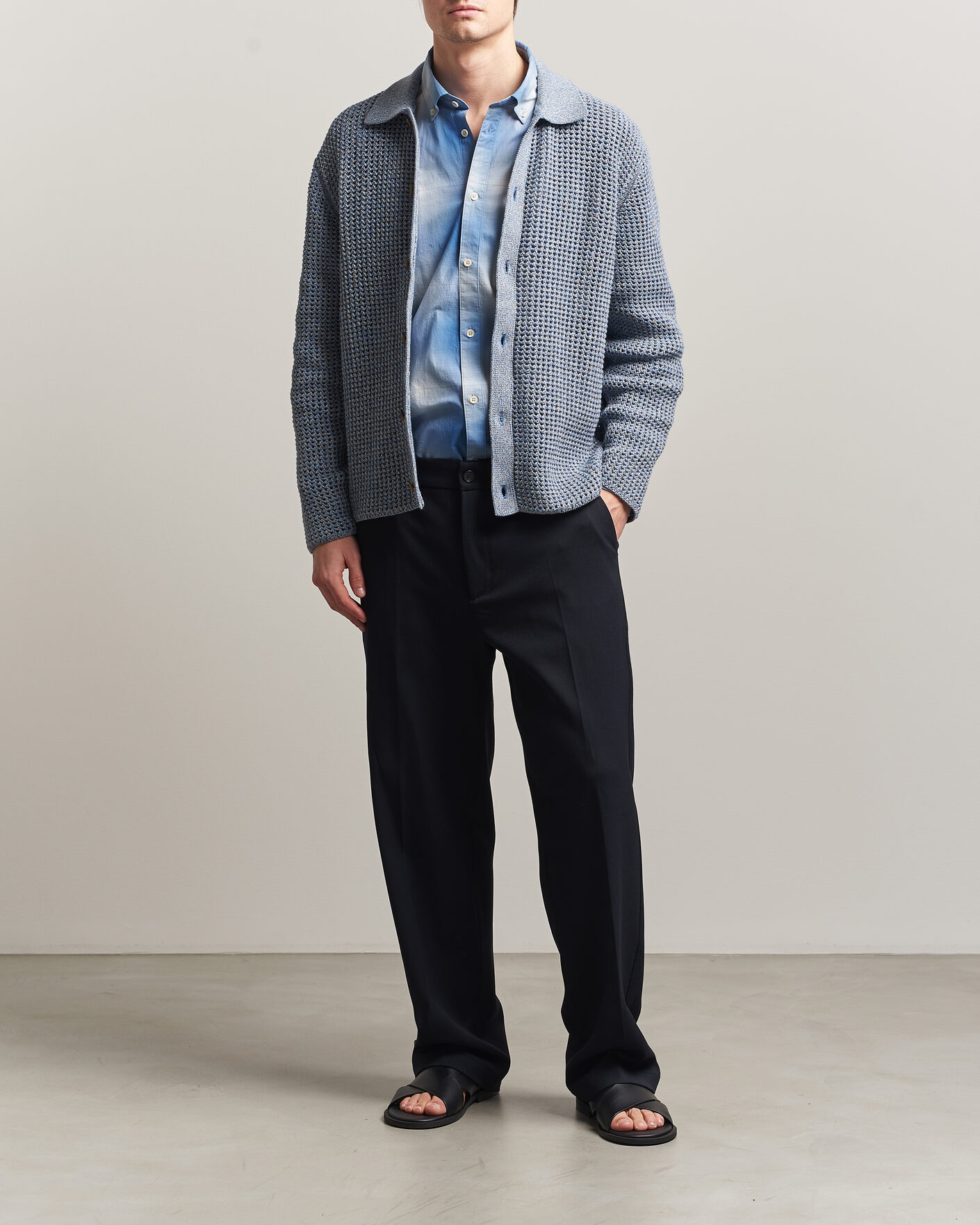 Homme | Pulls Et Tricots | LES DEUX | Gerald Knitted Shirt Dark Denim Blue
